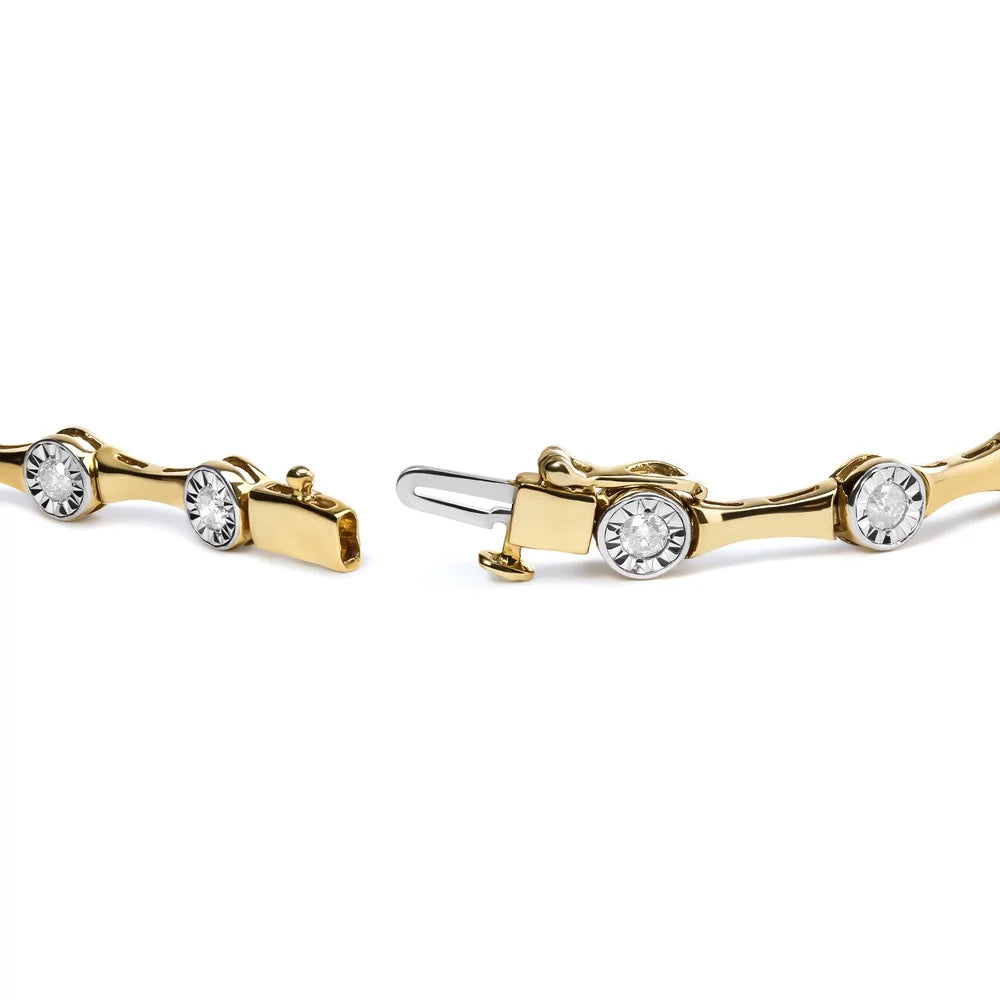 Haus of Brilliance 10K Yellow Gold Plated .925 Sterling Silver 1.0 Cttw Womens Miracle Set Round cut Box Clasp Diamond Bezel Style Station Link Bracelet (- Color,  Clarity) - Size 7"