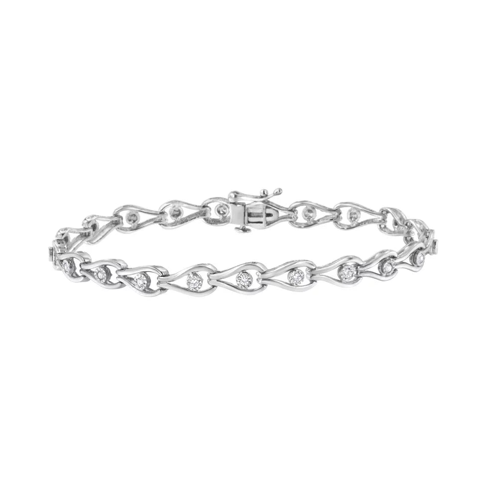 .925 Sterling Silver 1/10 Cttw Miracle-Set Diamond Pear and Bezel Link Bracelet (- Color,  Clarity) - 7.25"