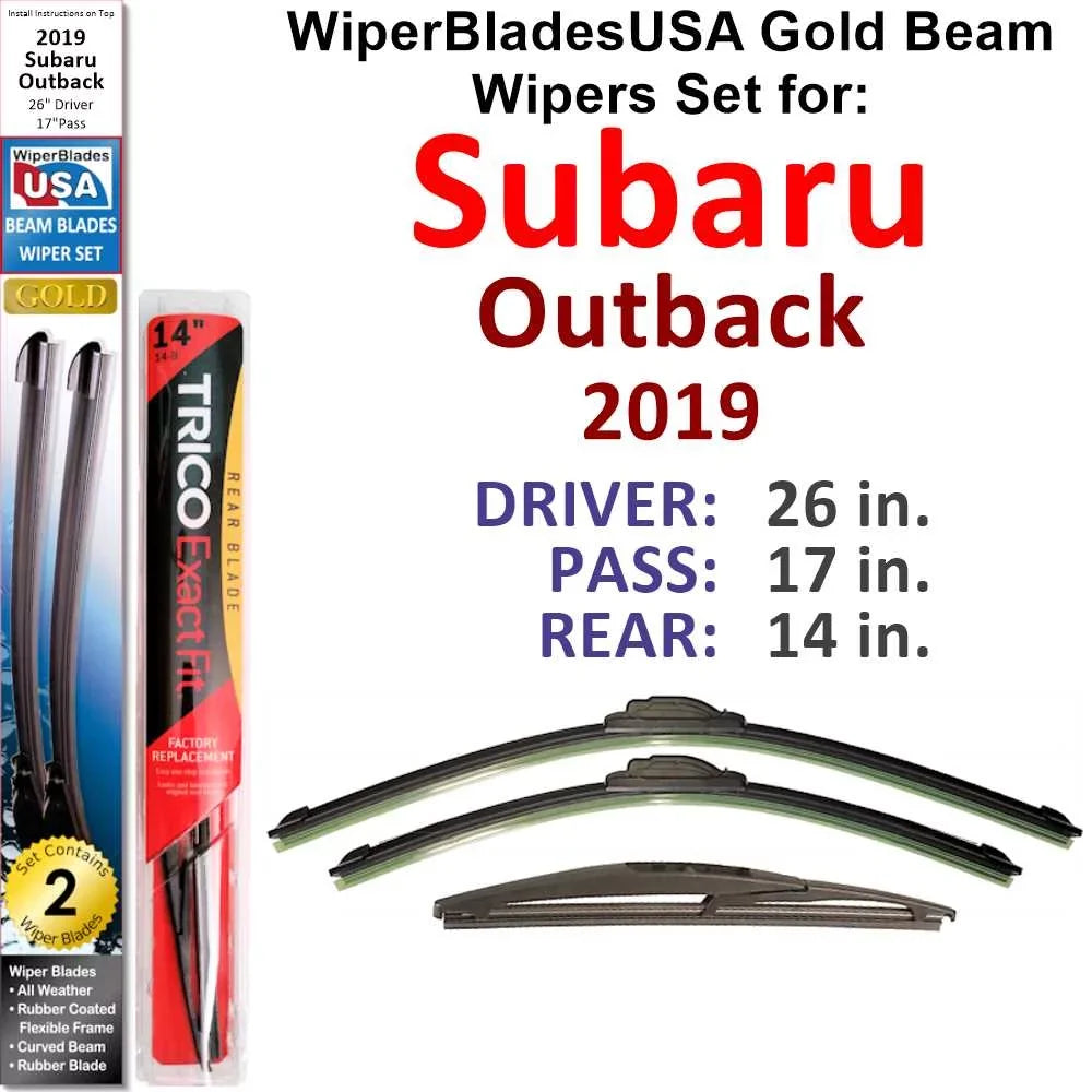 2019 Subaru Outback Beam Wiper Blades Wipers  (Set of 3) w/Rear Wiper