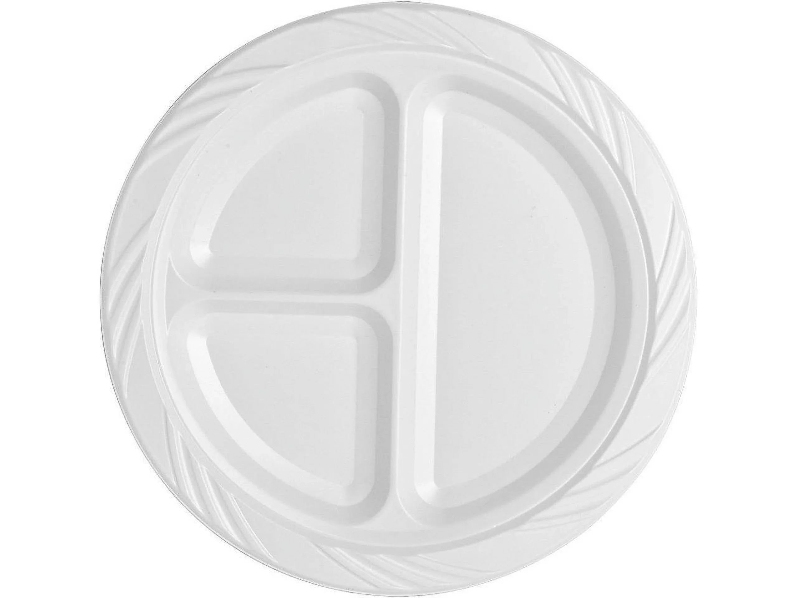 Genuine Joe 3-section Round Plastic Plates, 9", 125 Pack,