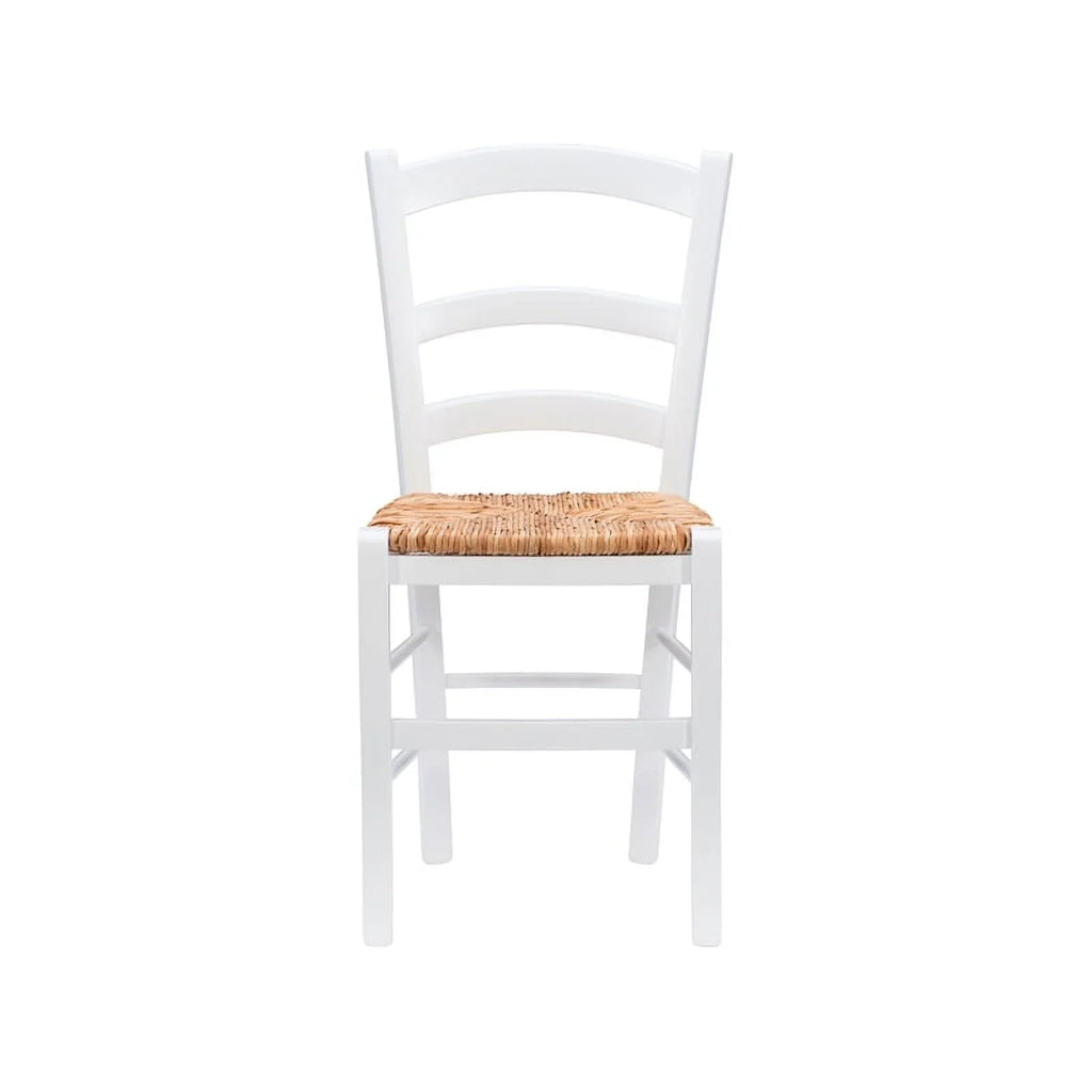 Linon Karsyn Set of Two Wood Side Chairs Ladder Back Rush Seat in White Finish