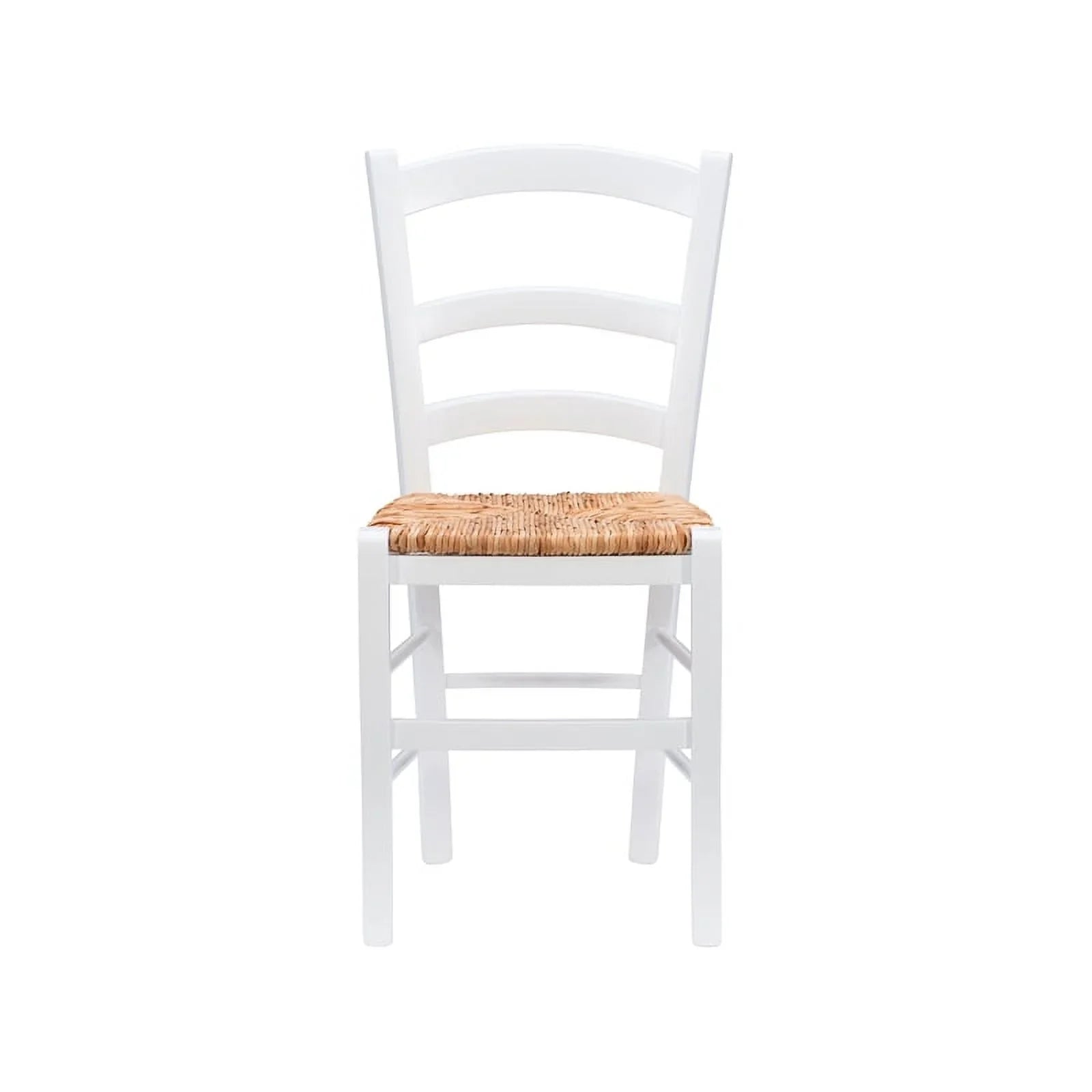 Linon Karsyn Set of Two Wood Side Chairs Ladder Back Rush Seat in White Finish