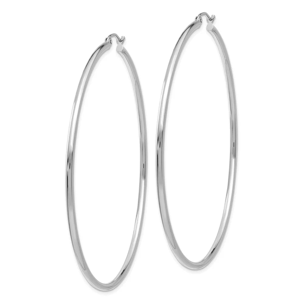 Real 14kt White Gold Polished 2mm Tube Hoop Earrings; for Adults and Teens; for Women and Men