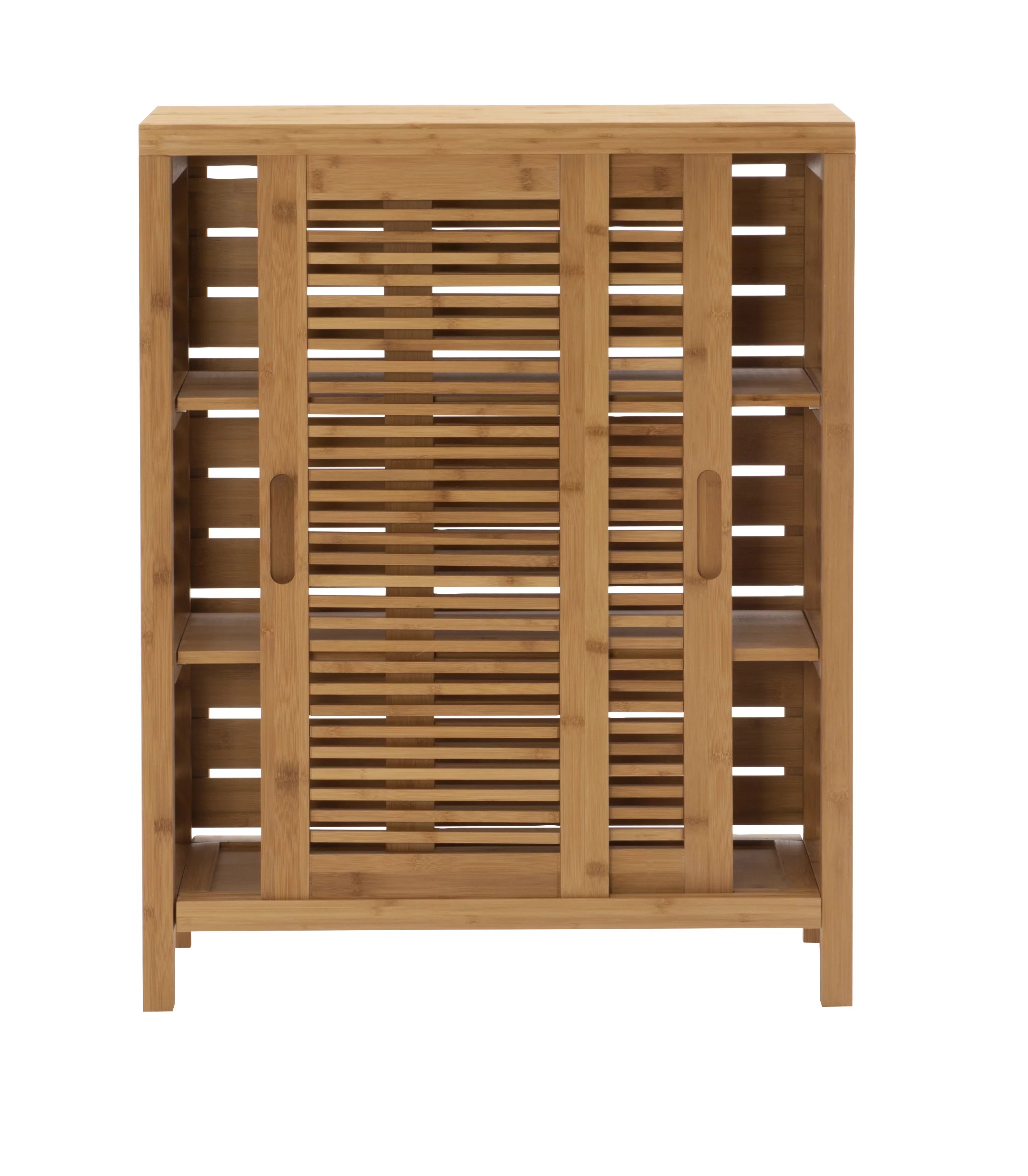 Linon Bracken 3 Shelf 2 Door Bathroom Storage Floor Cabinet, Bamboo