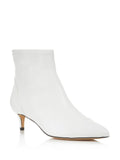 Womens White Comfort Siya Pointed Toe Kitten Heel Zip-Up Leather Booties 7.5