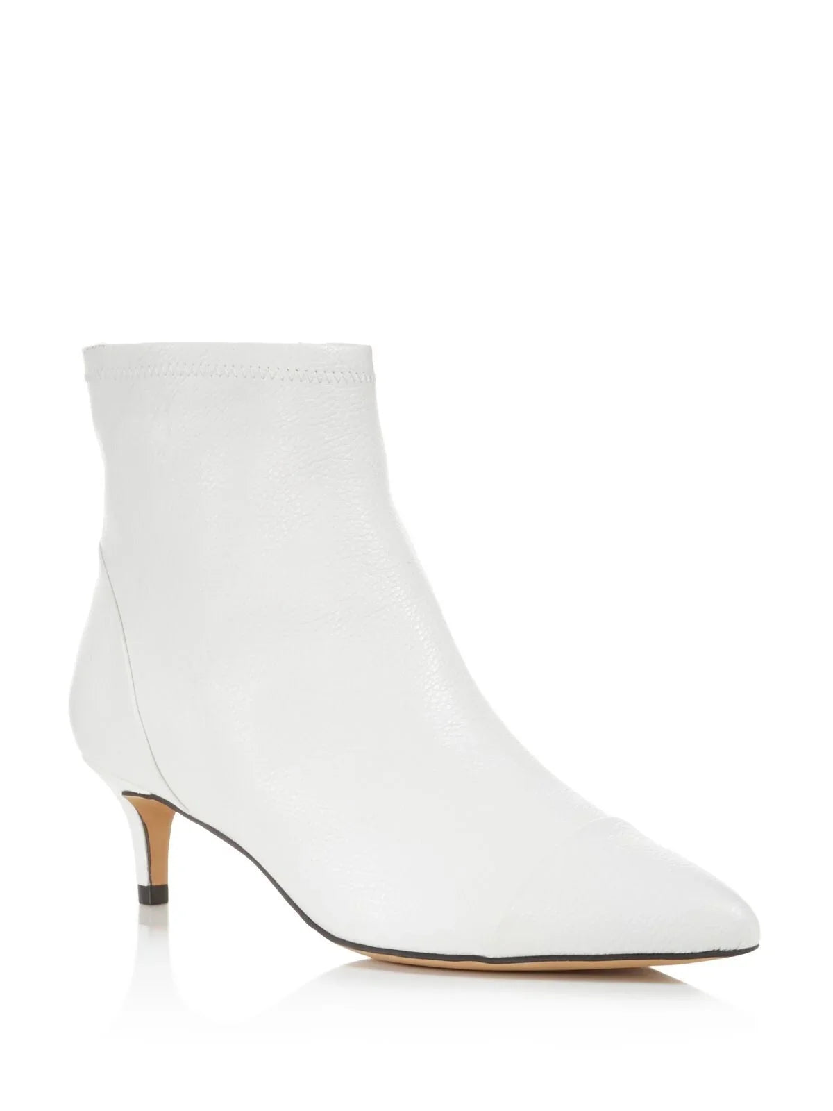 Womens White Comfort Siya Pointed Toe Kitten Heel Zip-Up Leather Booties 7.5
