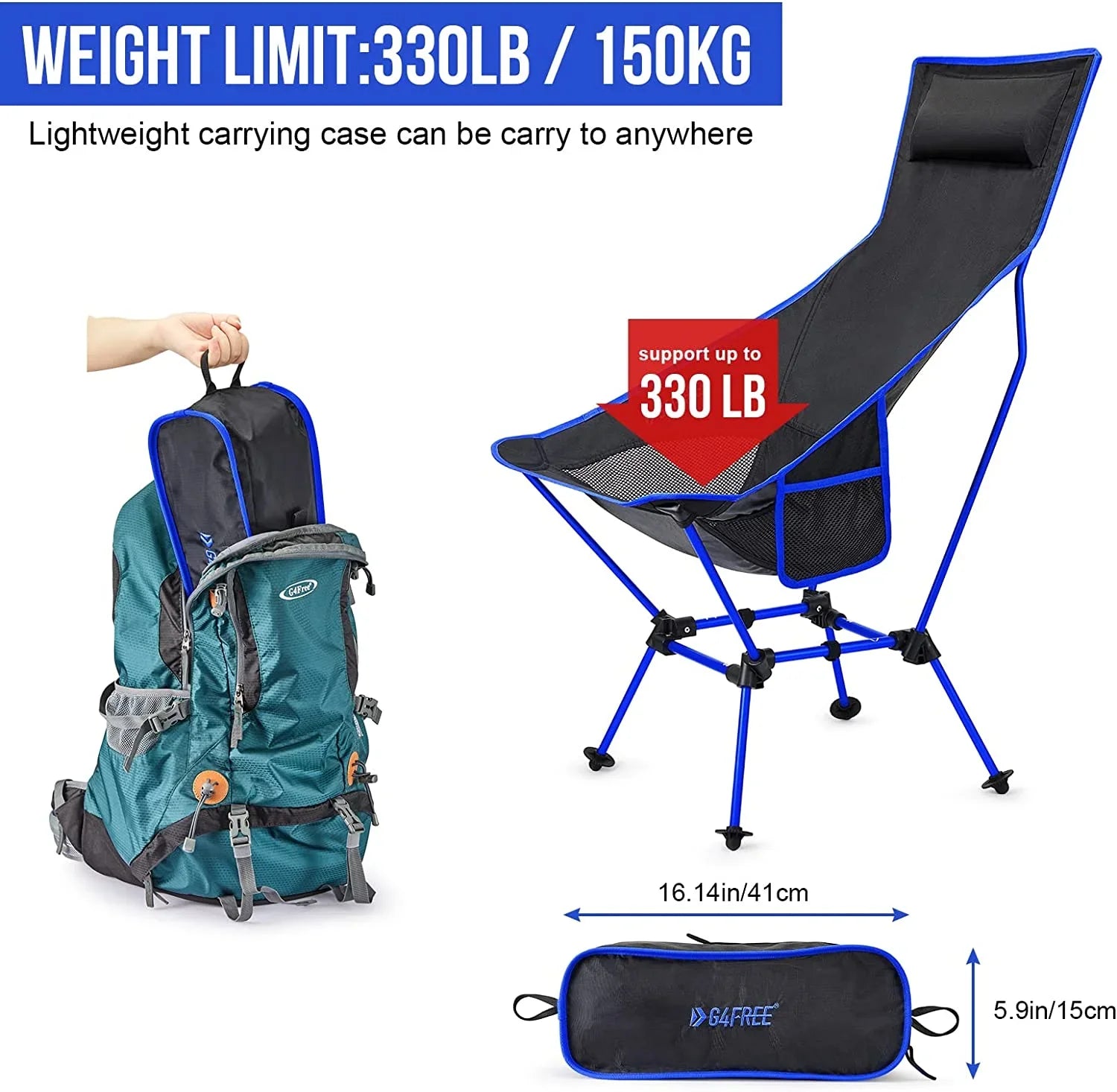 2Pack Lightweight Portable High Back Camp Chair, Folding Chair Lawn Chair Heavy Duty 330lbs with Headrest & Pocket for Outdoor Camp Travel Beach Travel Hiking