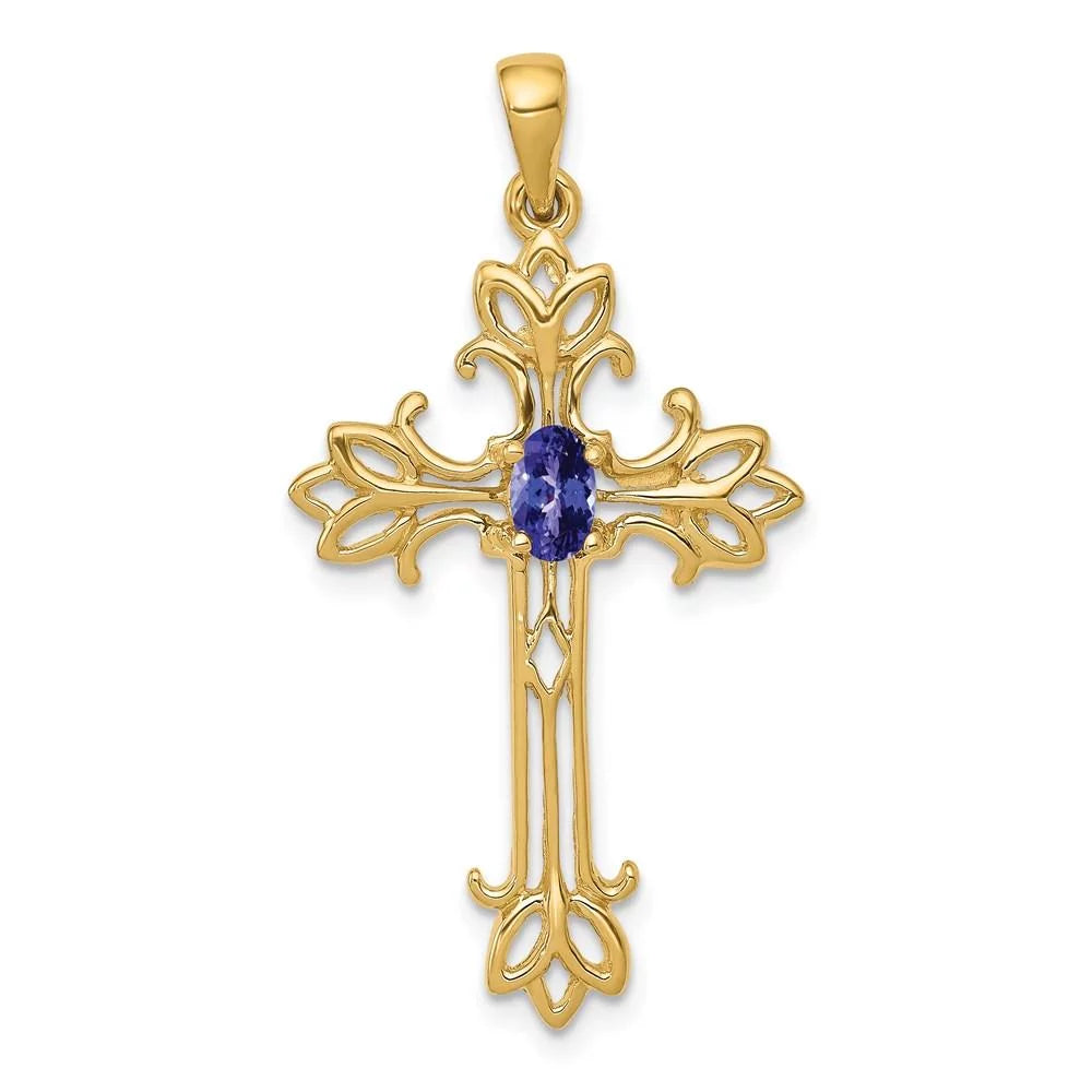 14k 5x3mm Oval Tanzanite cross Pendant