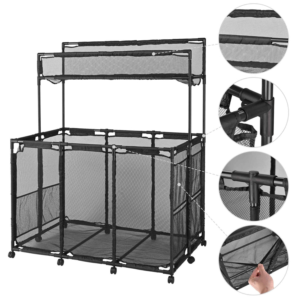 Mesh Pool Storage Bin Cart with 10 Wheels - Blue - Organize Pool Essentials