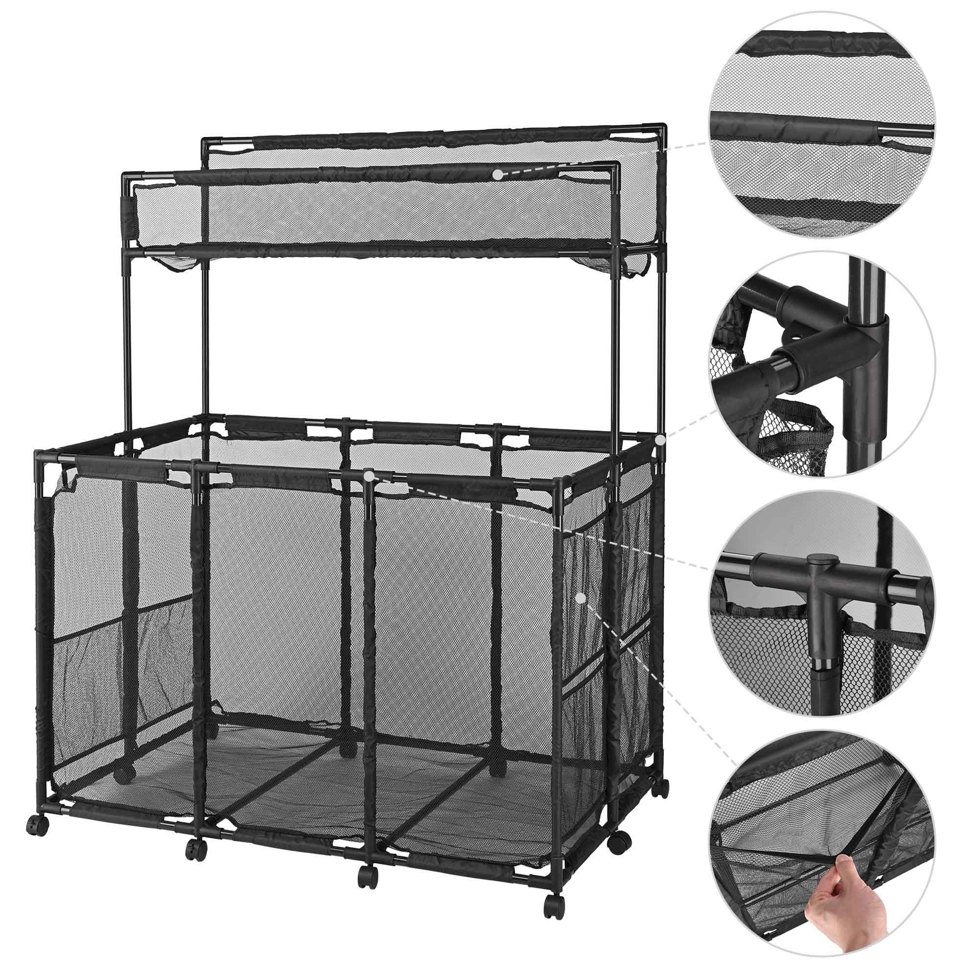 Mesh Pool Storage Bin Cart with 10 Wheels - Blue - Organize Pool Essentials