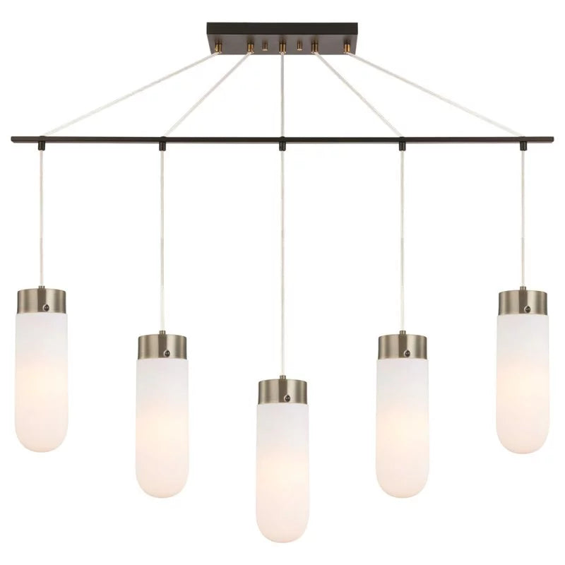Woodbridge Lighting Tanner 42" 5-Light  Opal Bullet Chandelier in Bronze