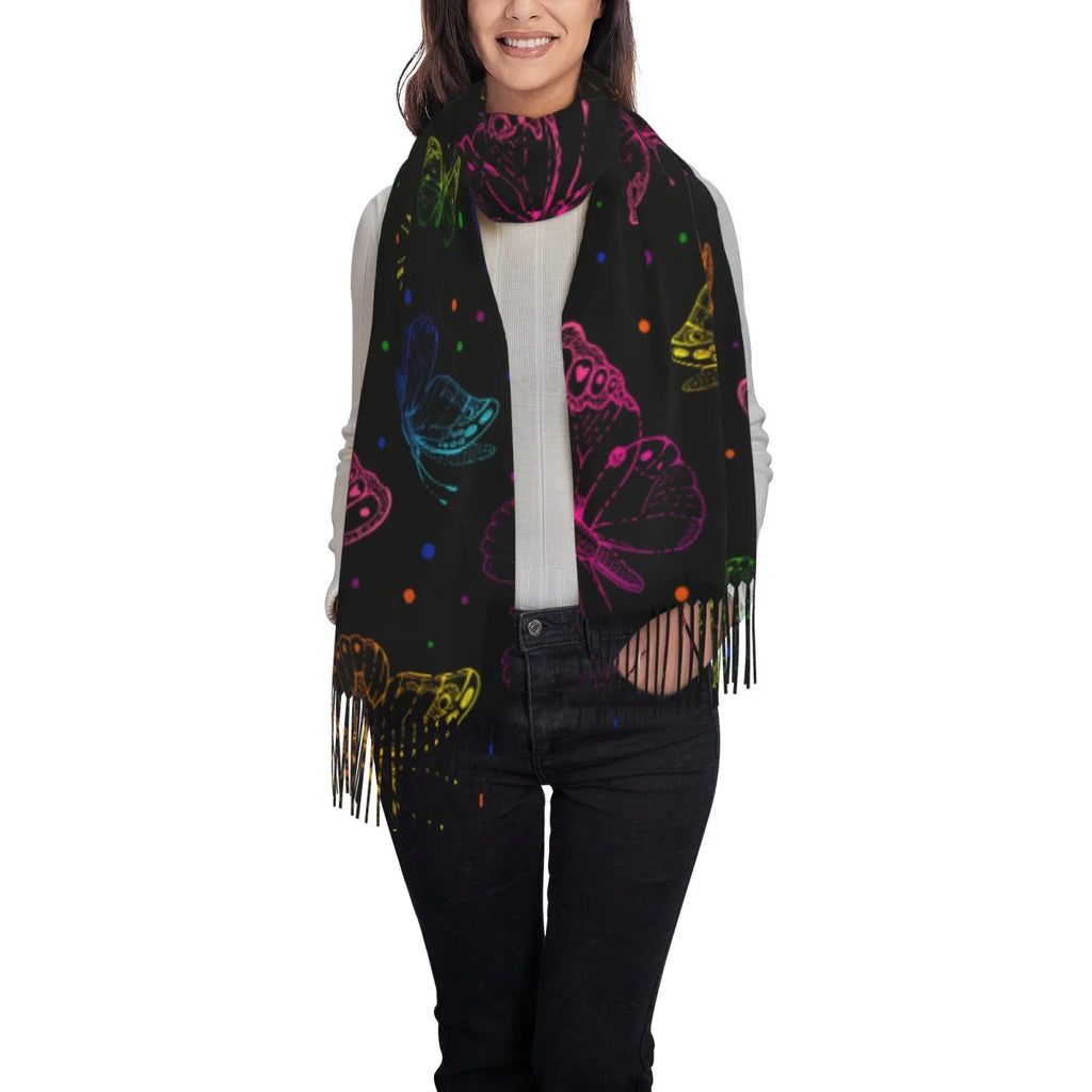 Bingfone Soft Cashmere Feel Scarf For Women Elegant Art Print Winter Warm Scarves Large Shawl Wrap Gifts- Butterfly