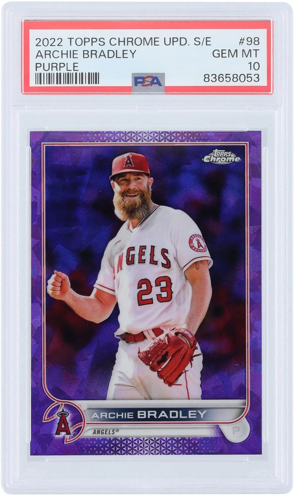 Archie Bradley Los Angeles Angels 2022 Topps Chrome Updates Purple Refractor # #9/10  Authenticated 10 Card