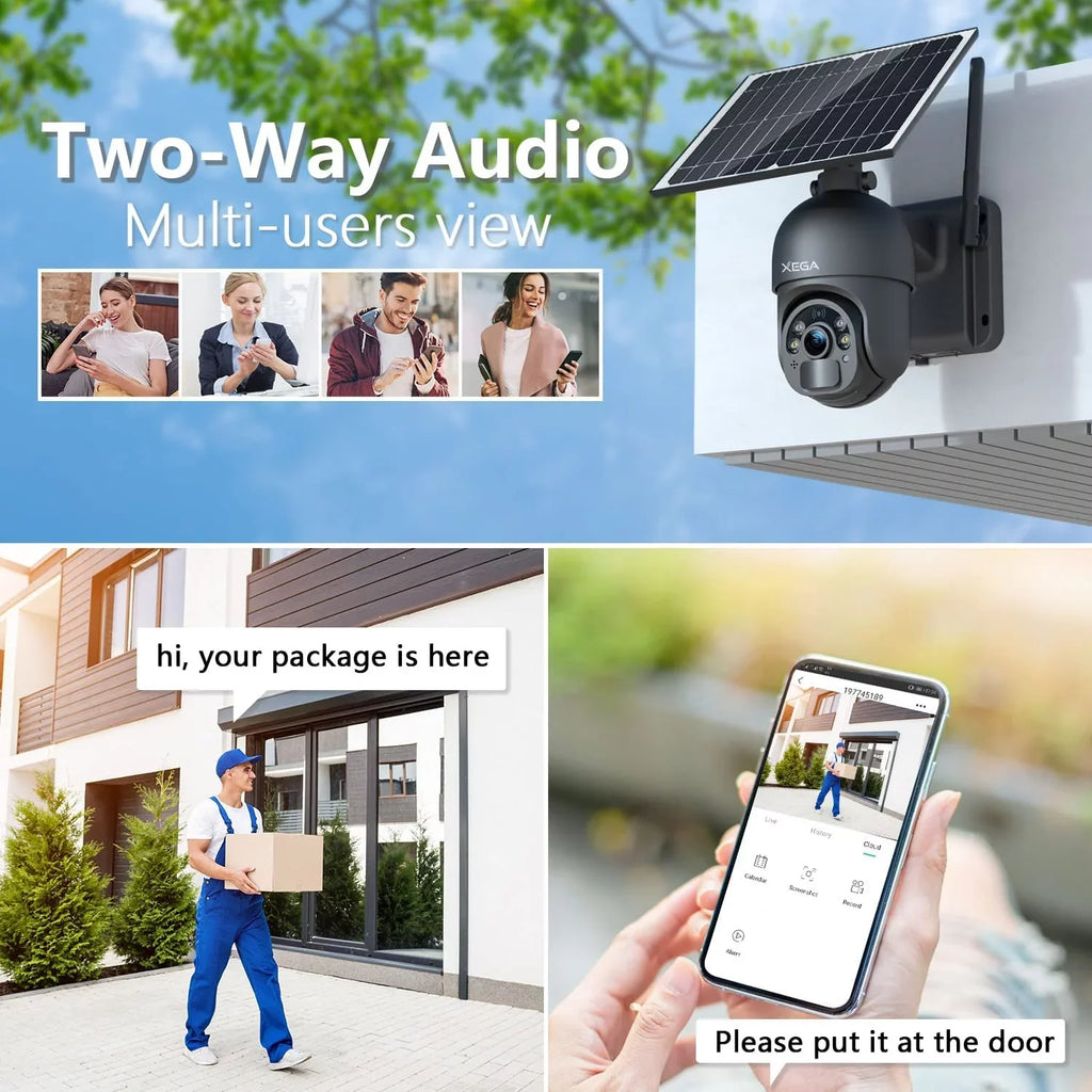Xega 2K Outdoor 3G/4G  Cellular Solar/Battery Power Wireless Security Camera with  Card, 14400mAh Rechargeable Battery, 4X Zoom, 355° Pan 95° Tilt, Night Vision, 2-Way Talk, , No Wifi Need