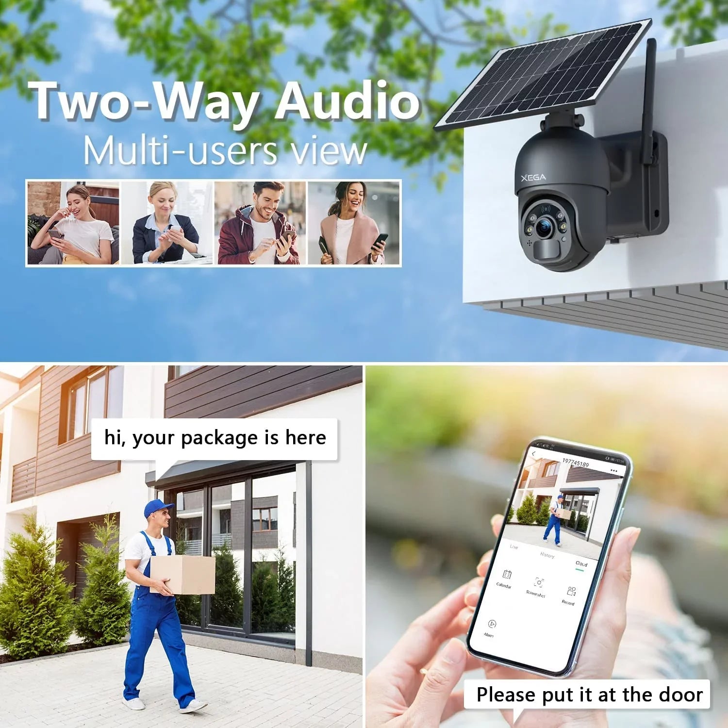 Xega 2K Outdoor 3G/4G  Cellular Solar/Battery Power Wireless Security Camera with  Card, 14400mAh Rechargeable Battery, 4X Zoom, 355° Pan 95° Tilt, Night Vision, 2-Way Talk, , No Wifi Need