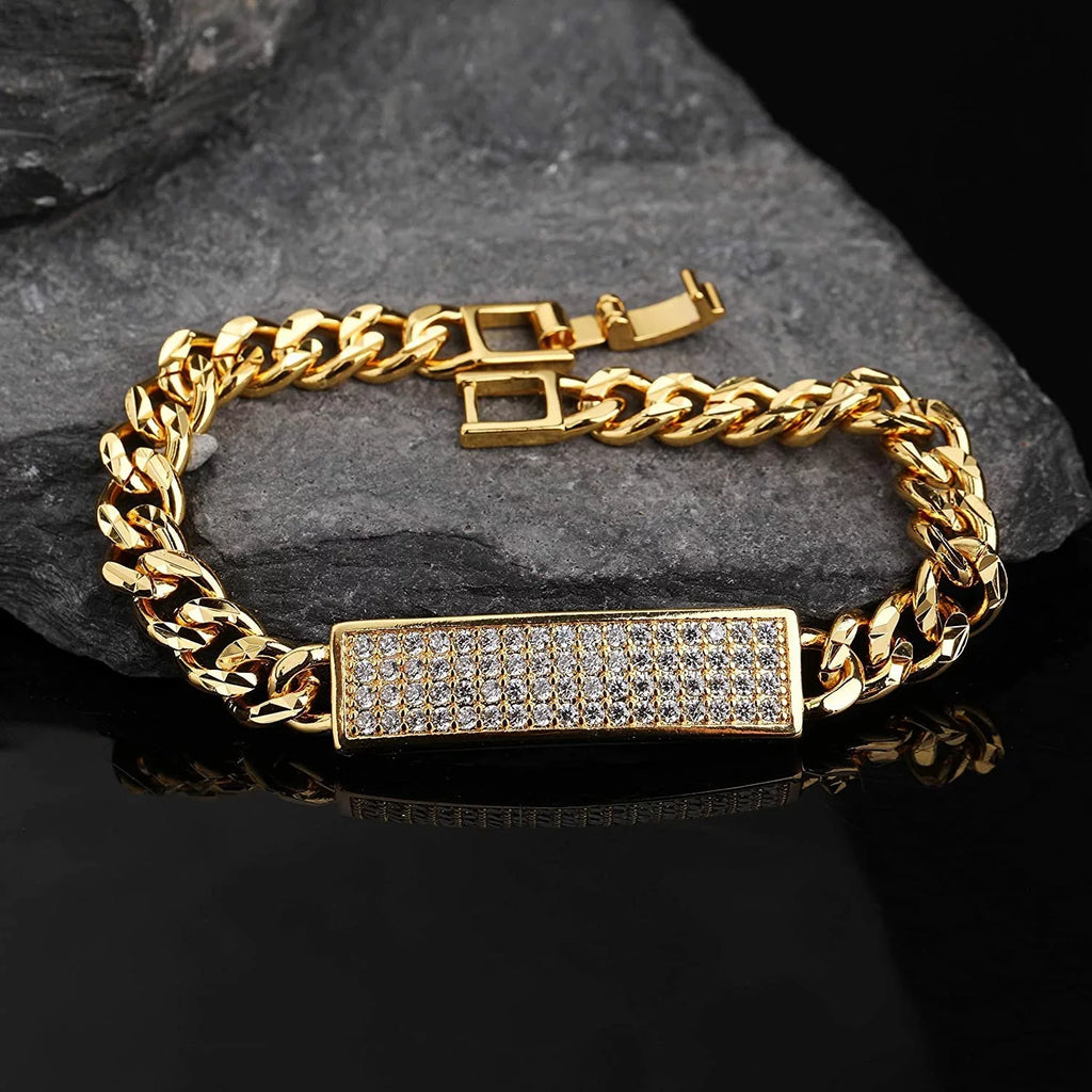 Giorgio Bergamo Gold Plated Trendy Cuban, Curb Link Micro Pave Cubic Zirconia  Bracelet