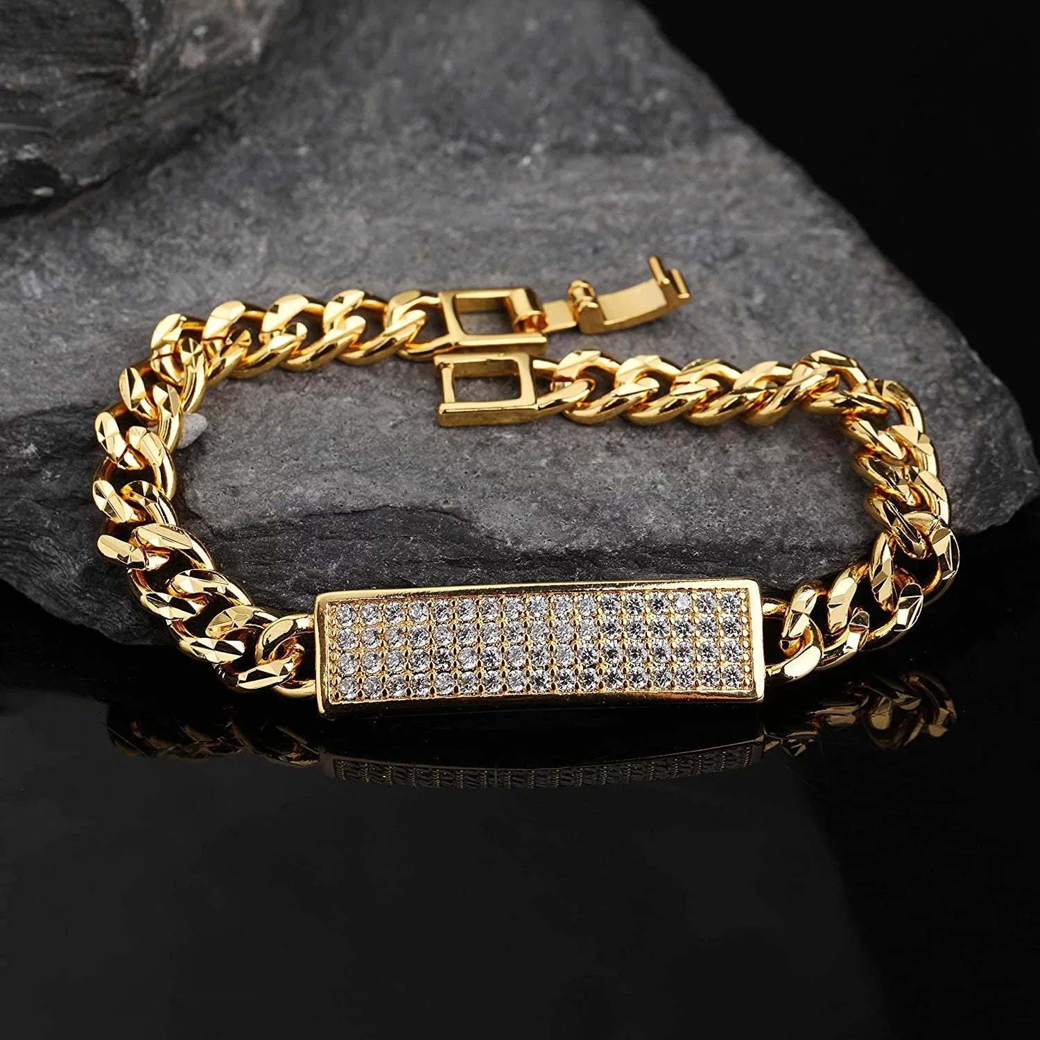 Giorgio Bergamo Gold Plated Trendy Cuban, Curb Link Micro Pave Cubic Zirconia  Bracelet