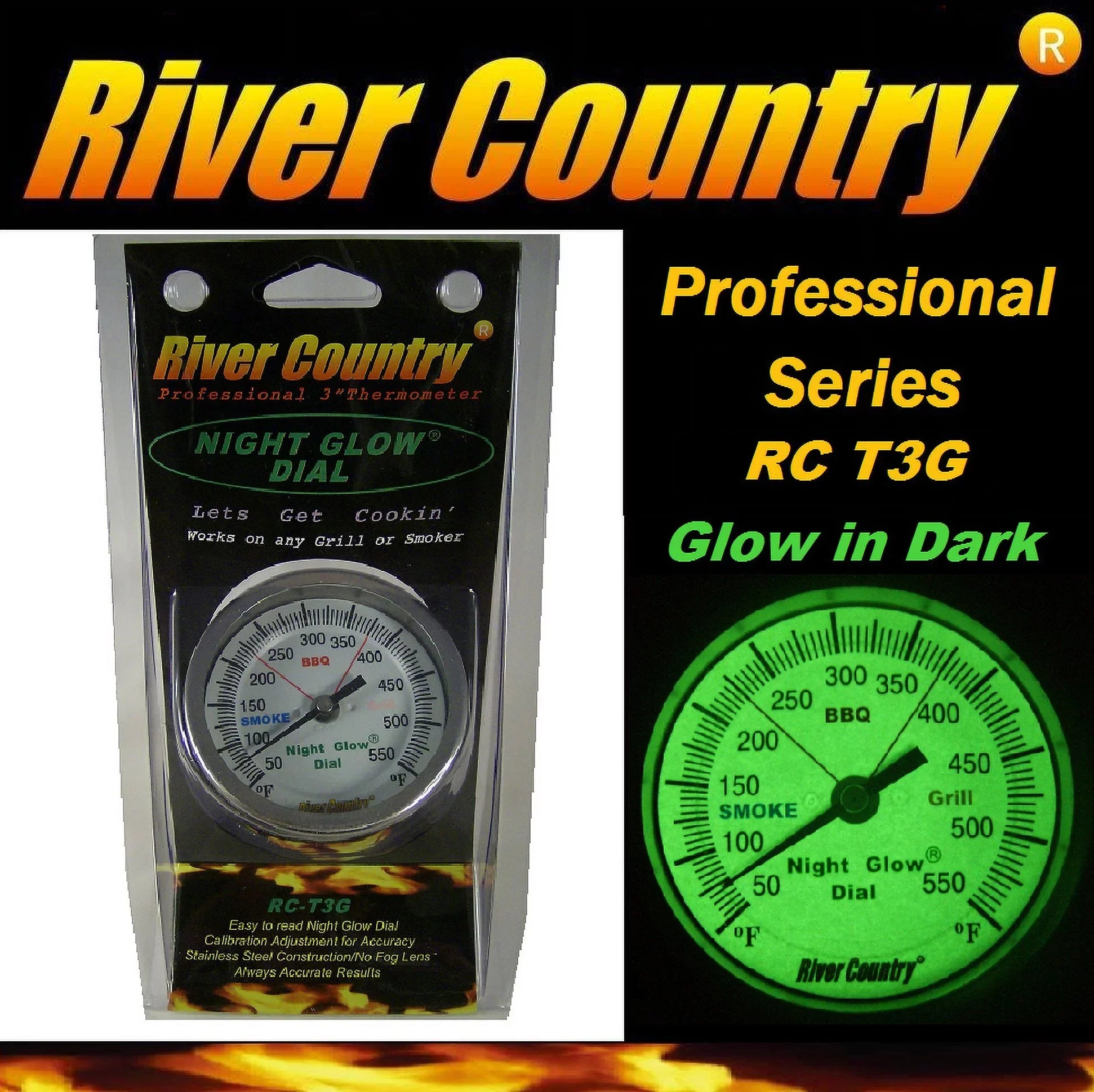 River Country 3" 'Night Glow' (-) Premium , Grill, Smoker Thermometer