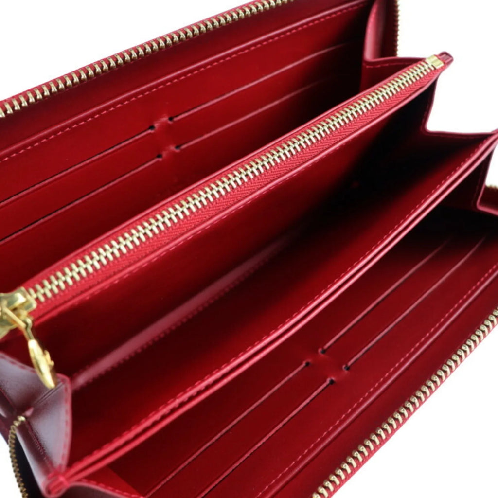 Pre-Owned   Louis Vuitton Zippy Wallet Long  Monogram Vernis Surise Red Round Zipper Zip Gold Metal Fittings (Good)
