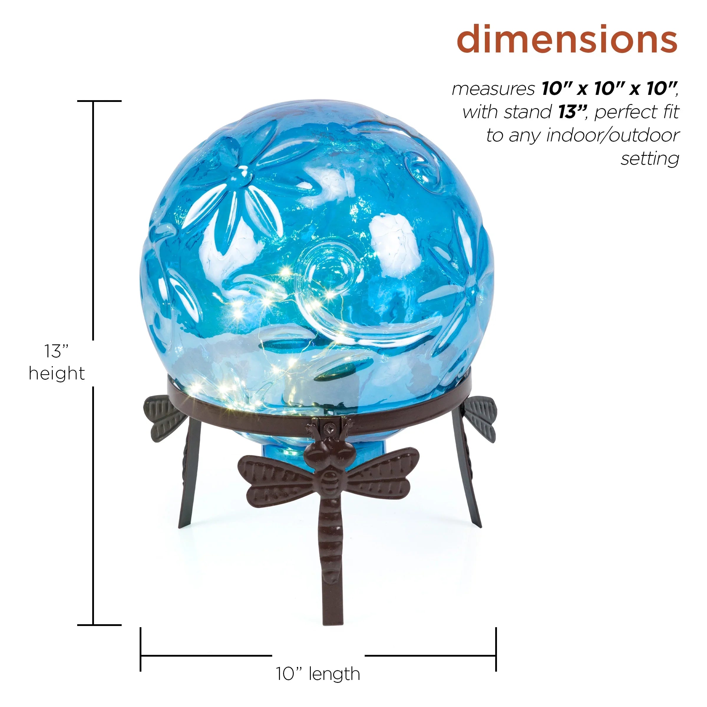 Alpine Corporation 10"  x 10"  x 13"  Embossed Glass Light-up Gazing Globe, Blue
