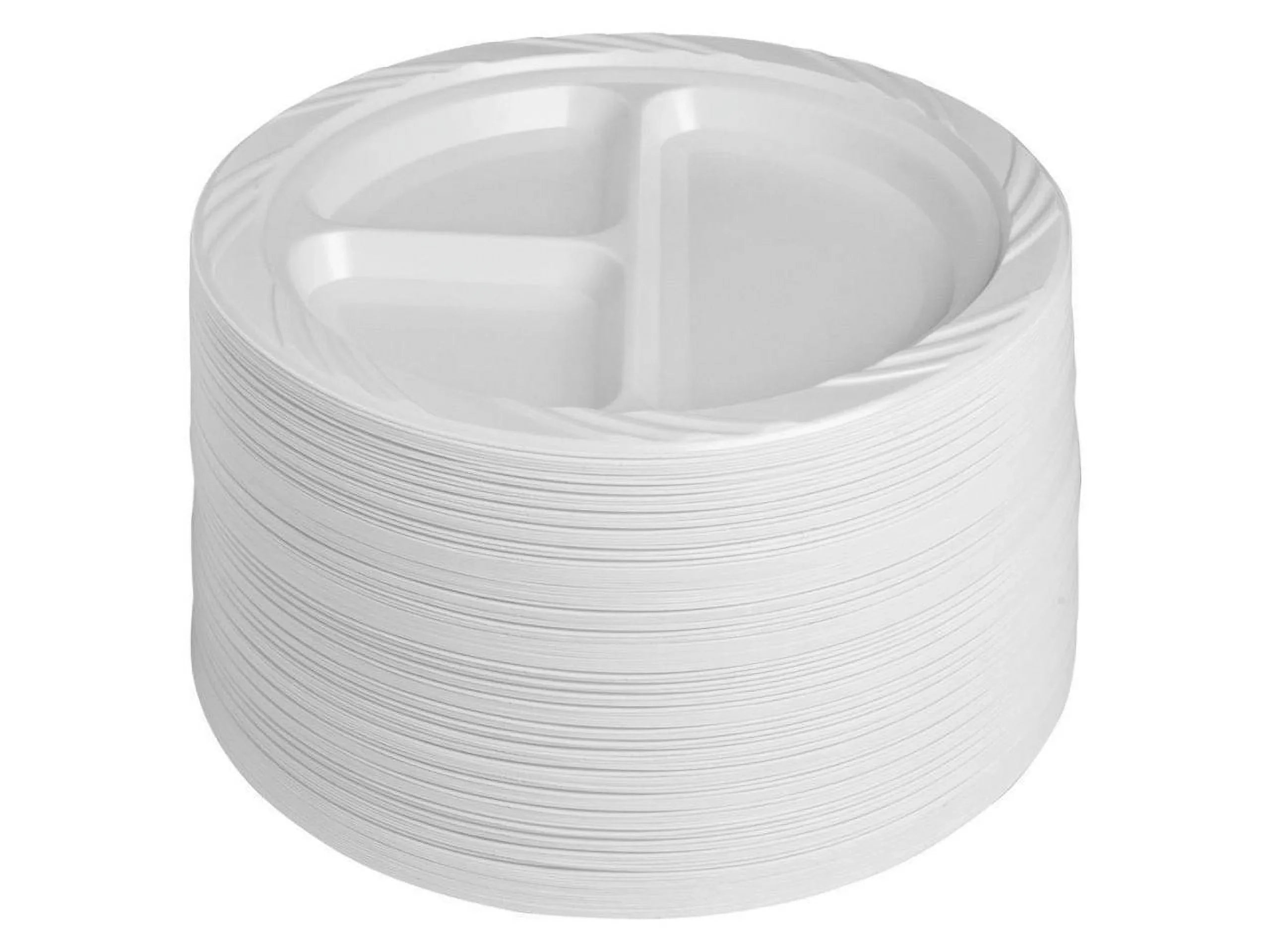 Genuine Joe 3-section Round Plastic Plates, 9", 125 Pack,
