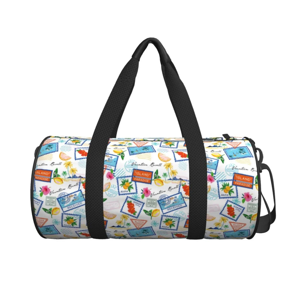 Coaee Summer Stamp Large Capacity Travel Luggage Bag Cylinder Gym Bag Waterproof Sports Bag with Pocket and Compartment