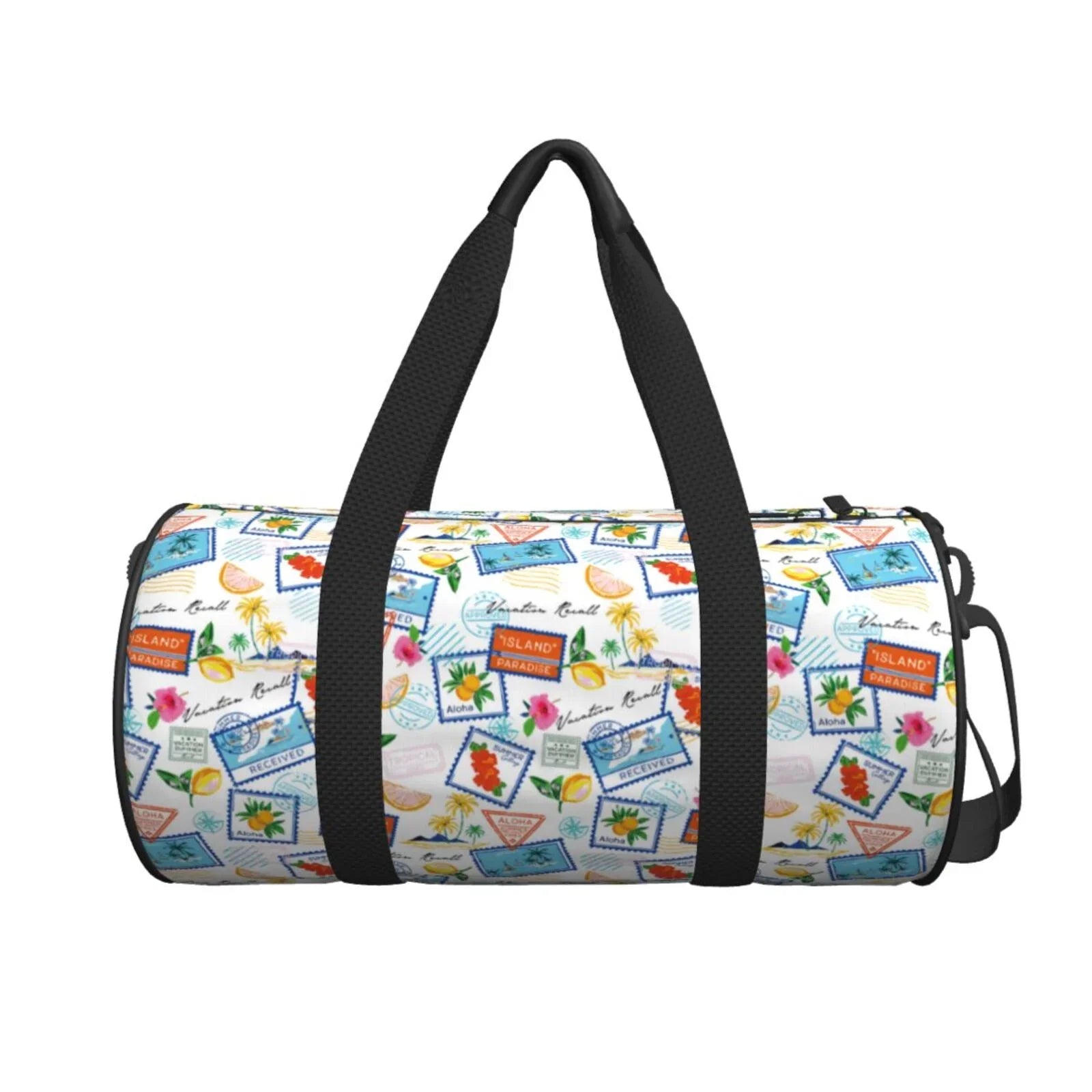 Coaee Summer Stamp Large Capacity Travel Luggage Bag Cylinder Gym Bag Waterproof Sports Bag with Pocket and Compartment