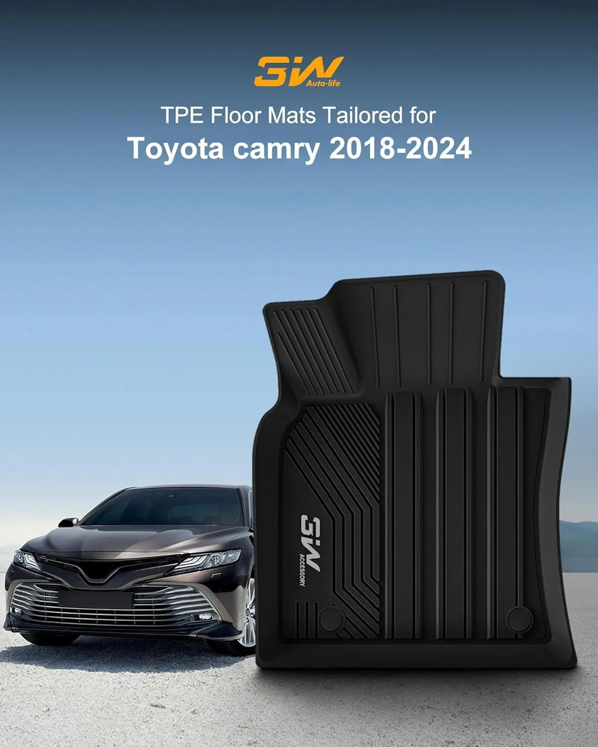3W Floor Mats & Cargo Liner for Toyota Camry 2018-2024    All Weather Custom Fit Floor Liner and Trunk Mat for Camry  (Not for Hybrid or )