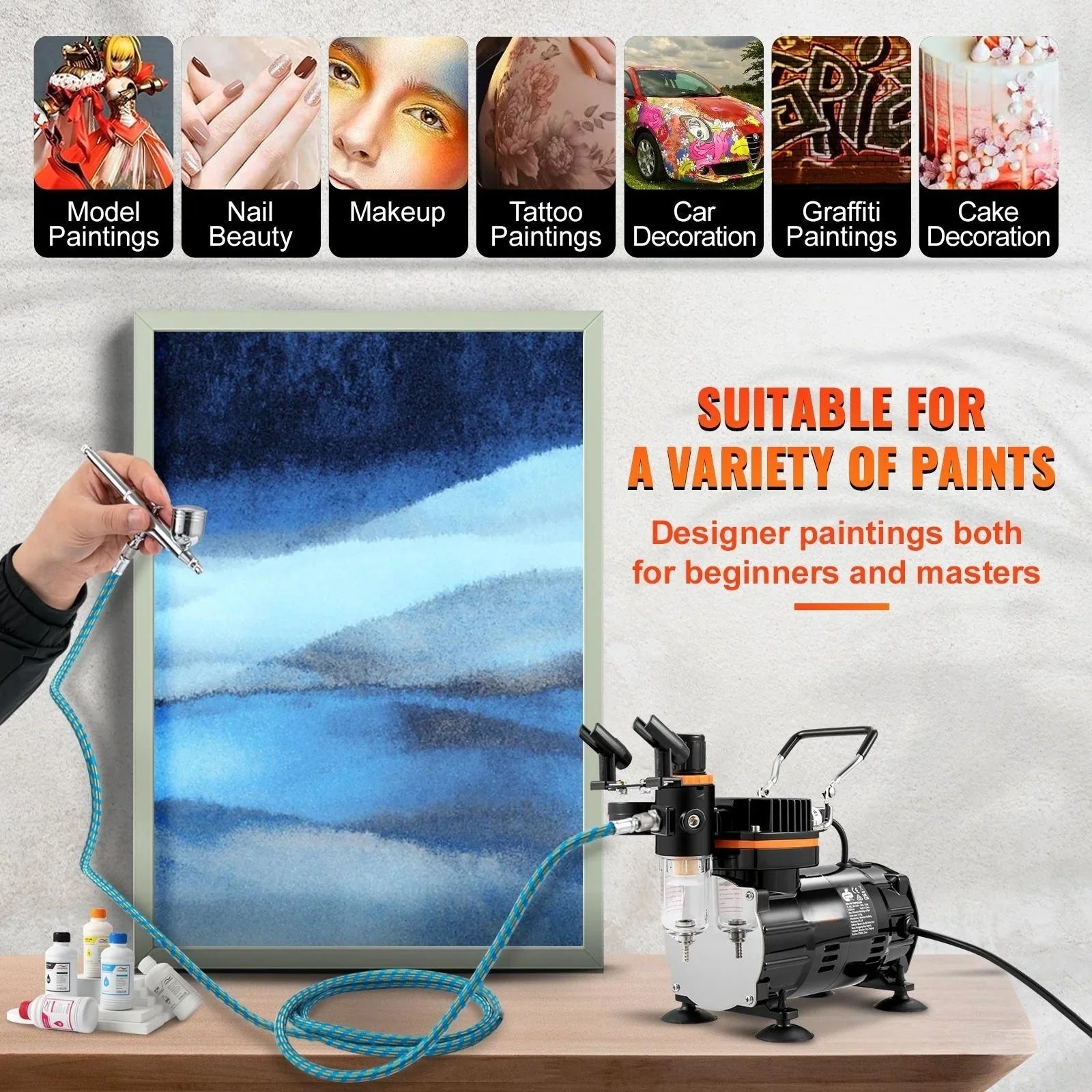 Airbrush Kit, Professional Airbrush Set with Compressor, Airbrushing System Kit with Multi-purpose Dual-action Gravity Feed Airbrushes, Art Nail Cookie Tatto