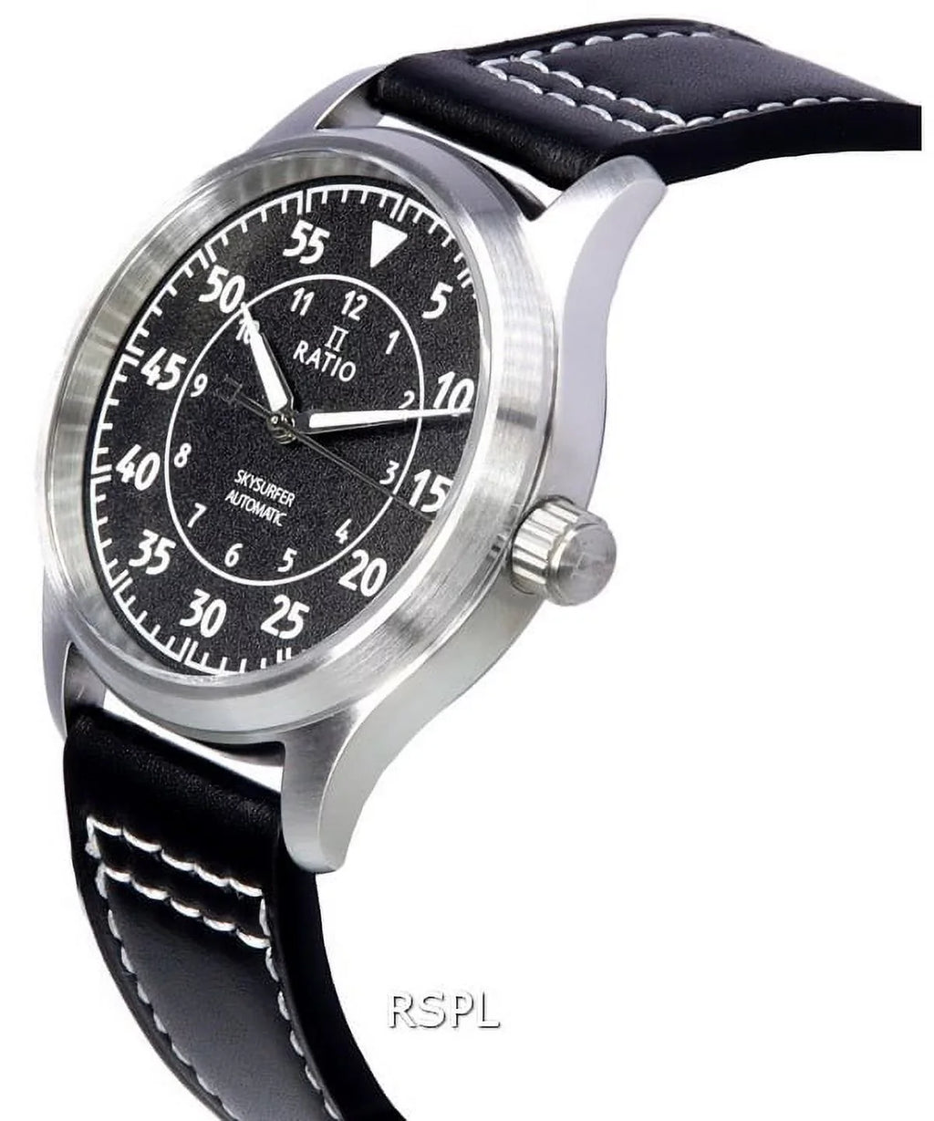 Ratio Skysurfer Pilot Black Textured Dial Leather Automatic  200M Men's Watch