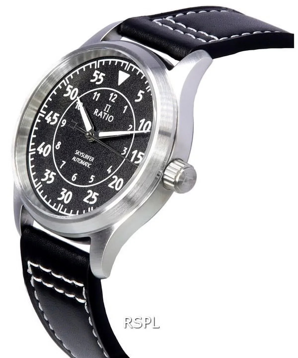 Ratio Skysurfer Pilot Black Textured Dial Leather Automatic  200M Men's Watch