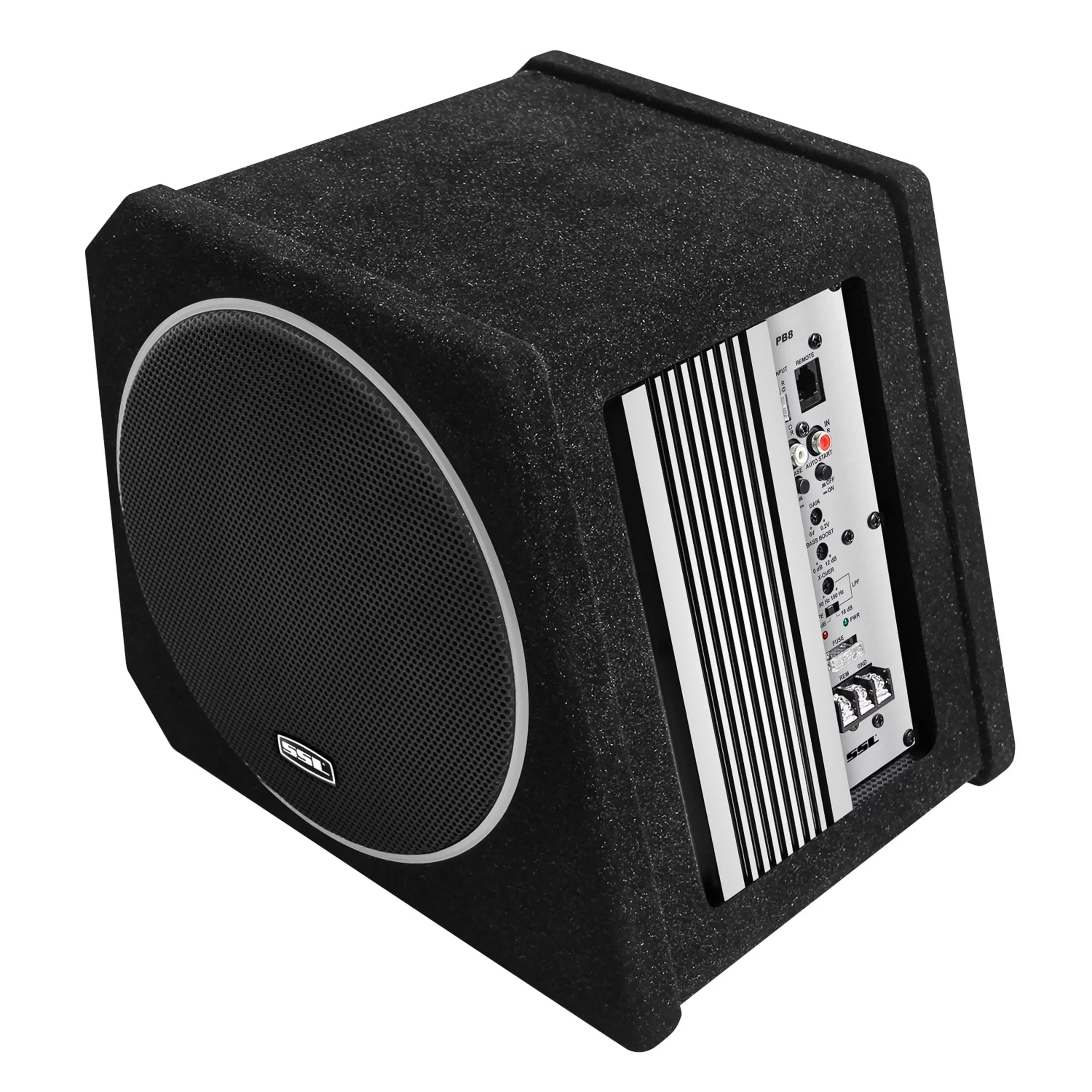 Sound Storm Laboratories  8 Inch Amplified Powered Car Audio Subwoofer Package – Built-in Amplifier, Passive Radiator, Remote Subwoofer Control, For Truck, Boxes and Enclosures