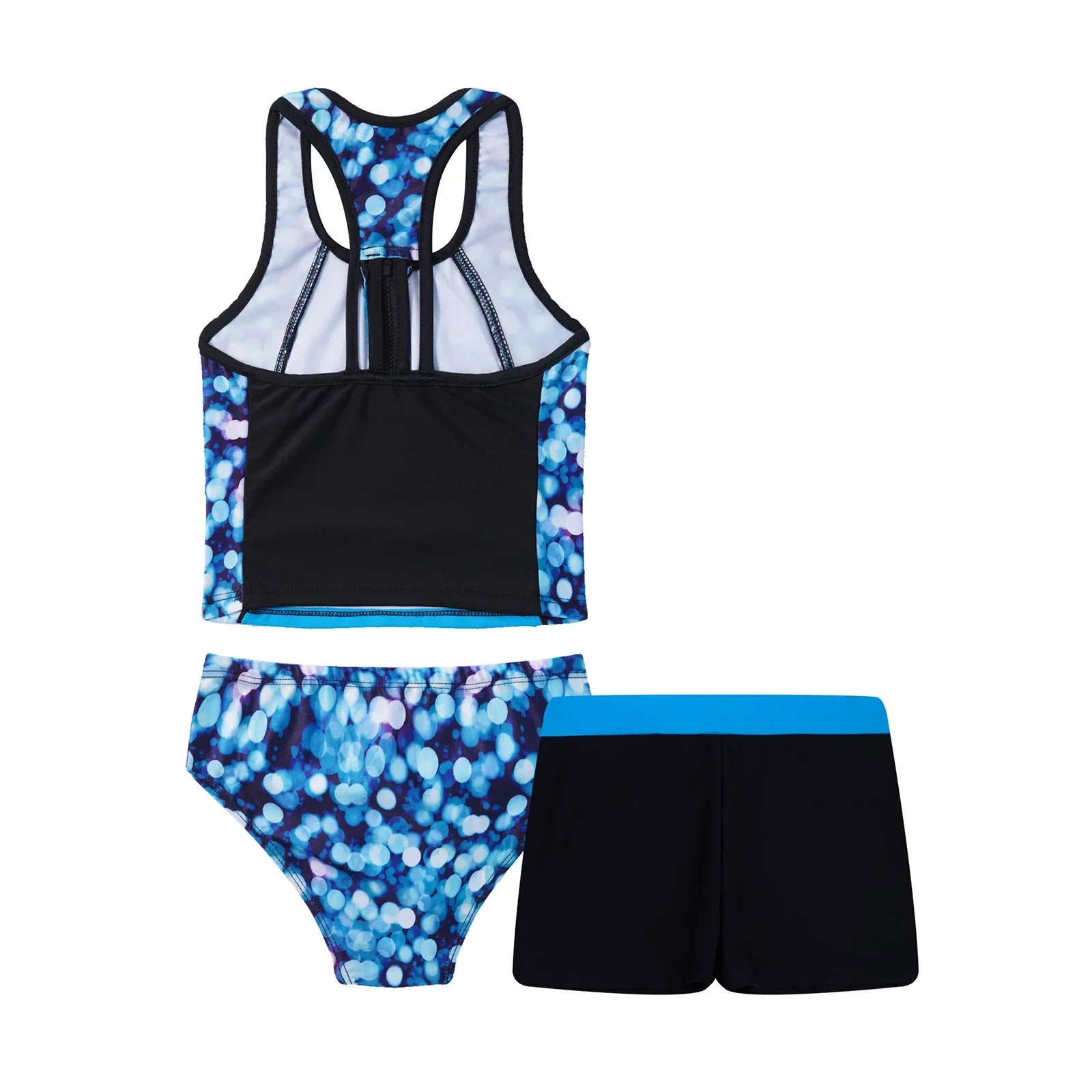 3 Pieces Girls Tankini Swimsuit Set Summer Bathing Suit Floral Hawaii Beach Swimwear,Sizes 4-16 Blue 8