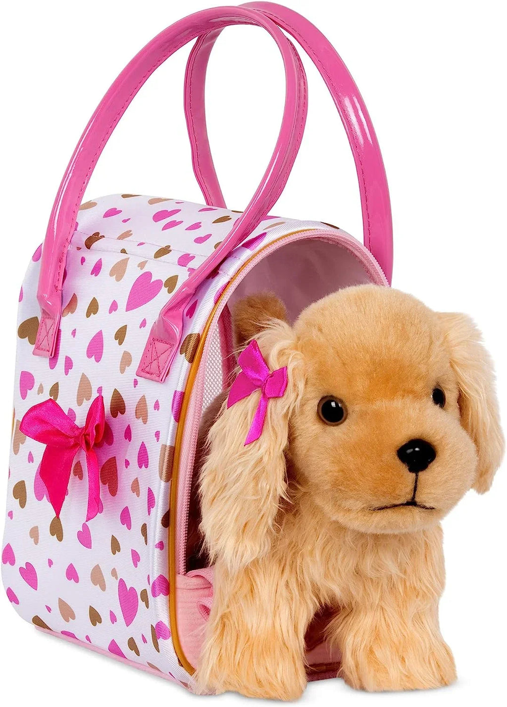 Pucci Pups by Battat Gold & Pink Heart Print Glam Bag w/Cocker Spaniel, 8 inches