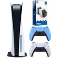 Sony Playstation 5 Disc Version (Sony  Disc) with Extra Controller and Dual Charging Station - Starlight Blue Bundle