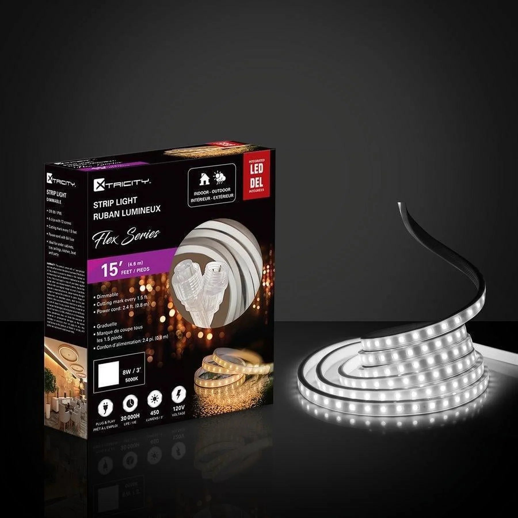Xtricity flexible led strip 15 feet/8w-3'/120v/5000k/White Indoor and Outdoor