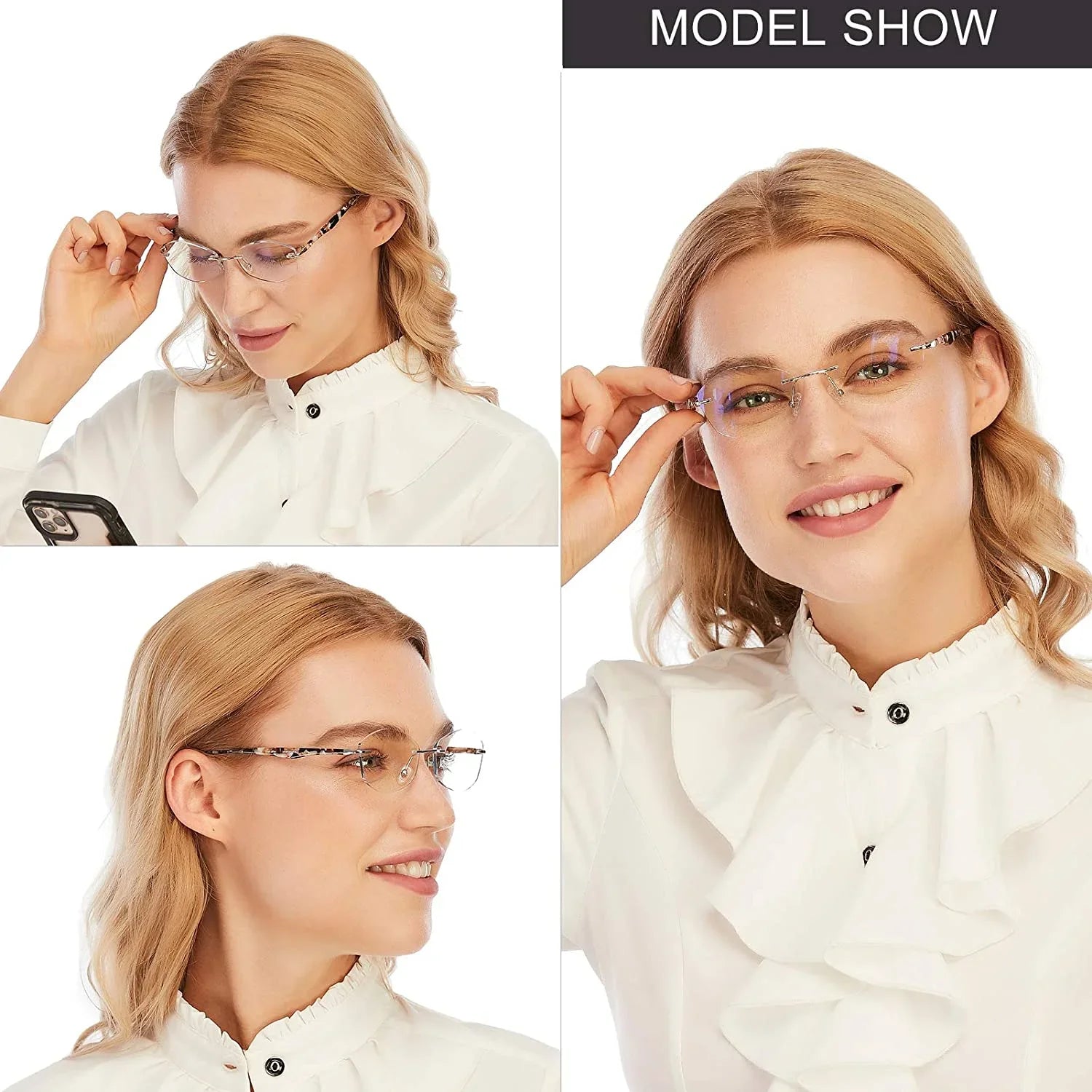 Rimless Computer Reading Glasses Blue Light Blocking Women Readers  Protect Clear Lens Ladies Fashion Designer Frame, 2.5