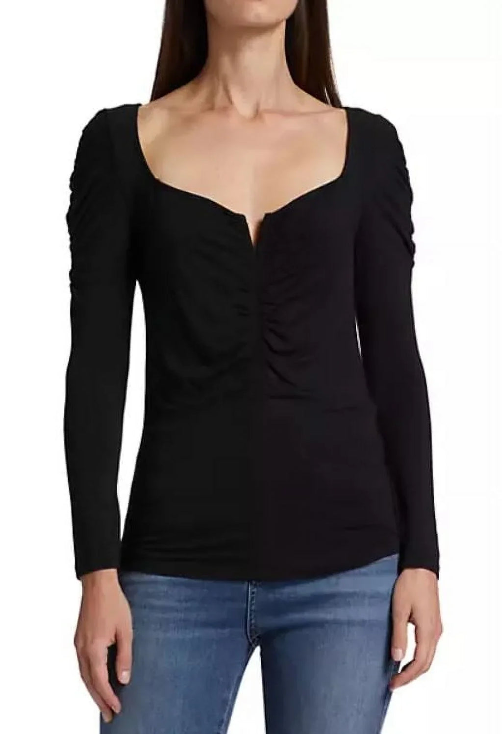 Veronica Beard Women's Black Priyanka Ruched Jersey Pullover Top, Large