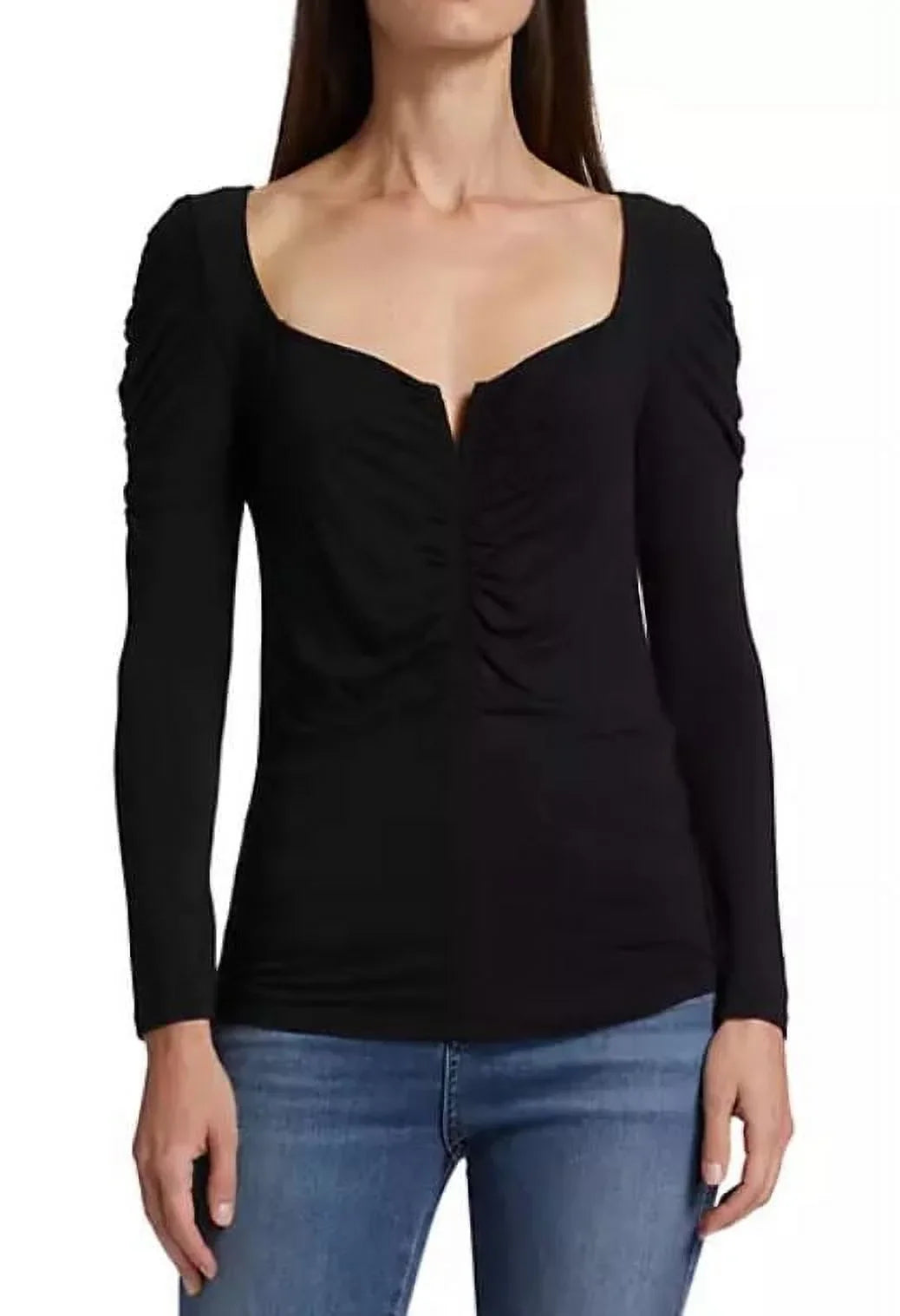 Veronica Beard Women's Black Priyanka Ruched Jersey Pullover Top, Large