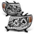 '- For Toyota Tacoma Chrome Clear Dual Halo Ring  Daylight  Projector Headlights Replacement Pair