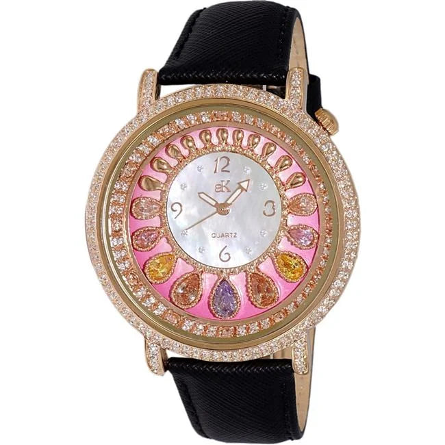 Tear Drop Collection Crystal Accents Mother of Pearl Dial Quartz Womens Watch, Pink, White & Blue