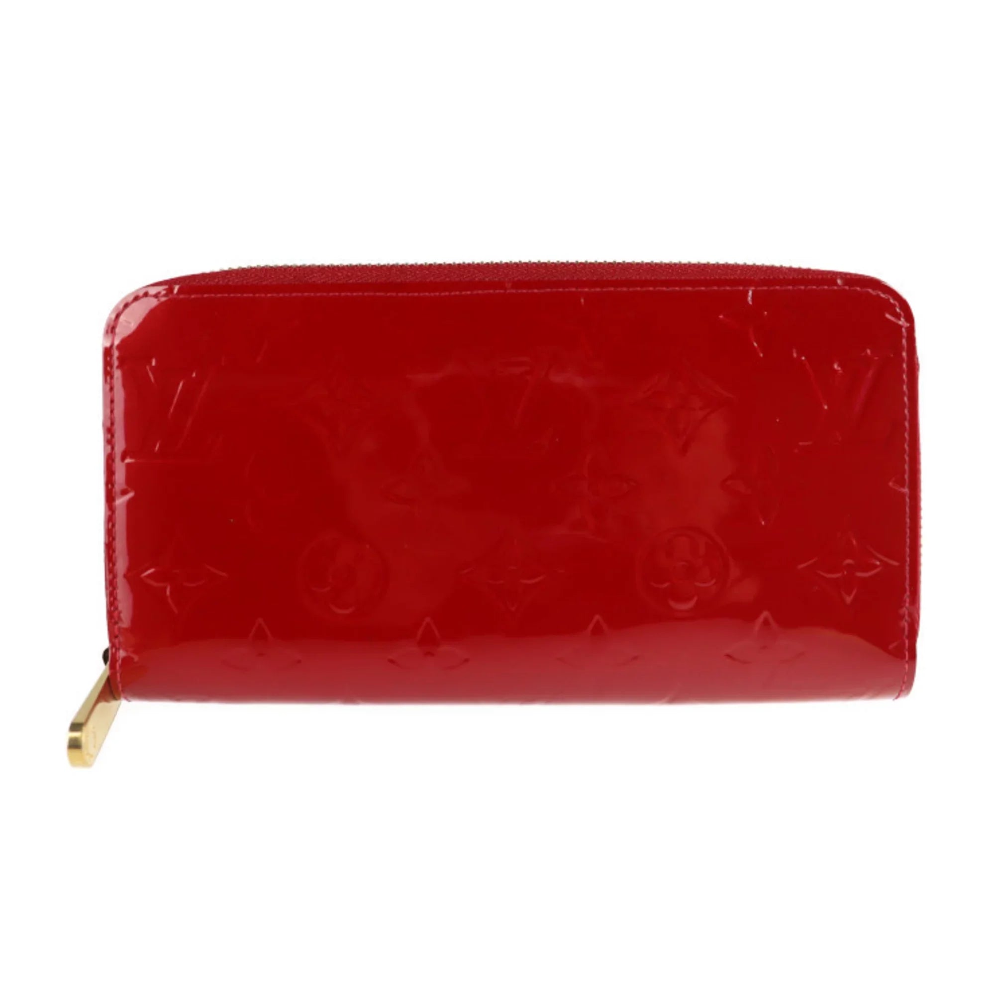 Pre-Owned   Louis Vuitton Zippy Wallet Long  Monogram Vernis Surise Red Round Zipper Zip Gold Metal Fittings (Good)