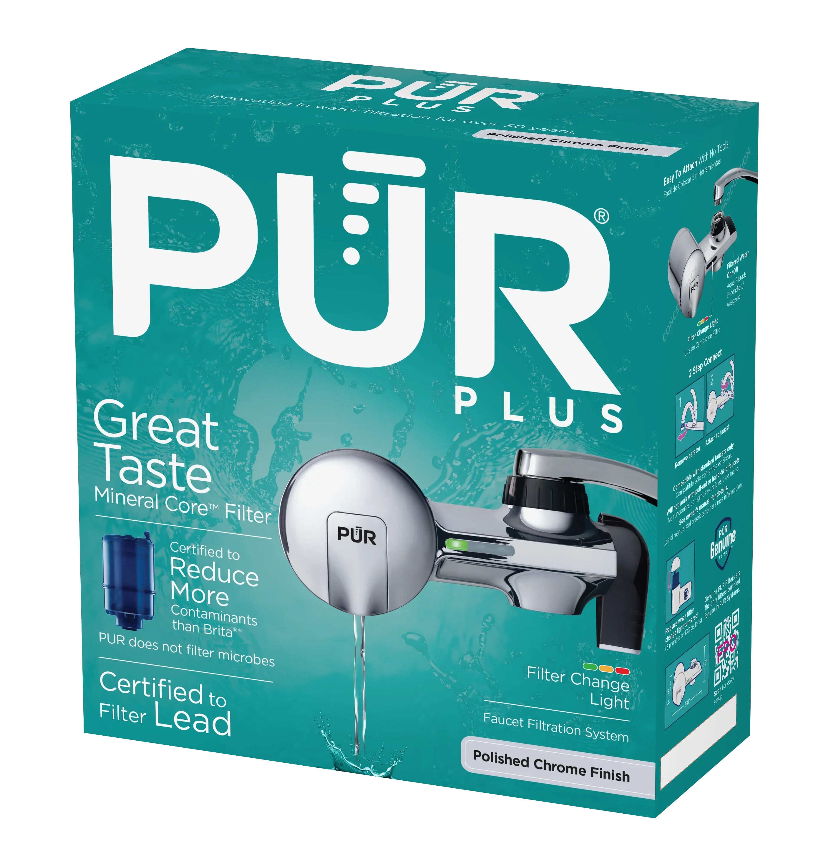 Faucet Mount Water Filtration System, Horizontal, Chrome,