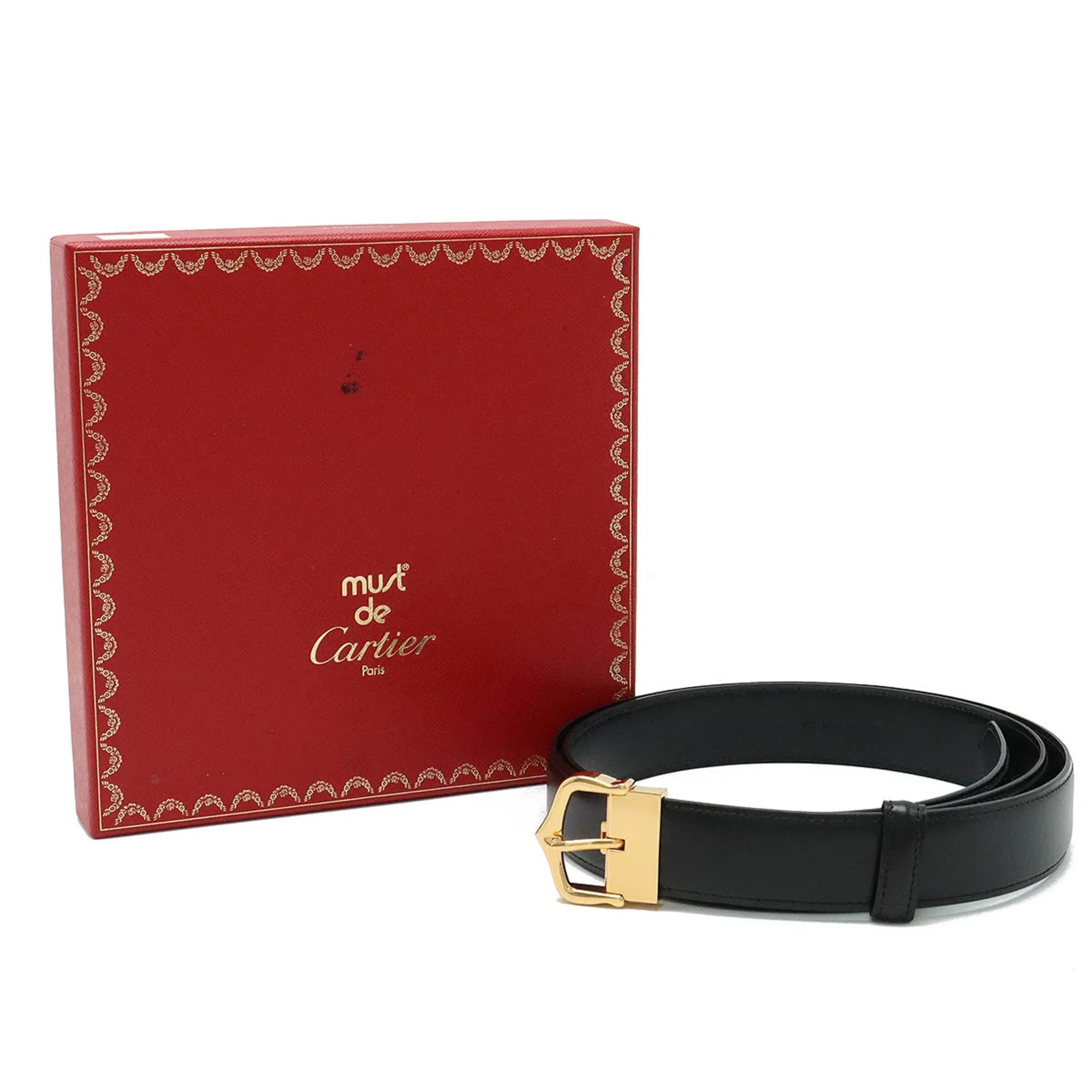 Pre-Owned Cartier Belt Leather Black Actual size approx. 109.5cm  (Like New)