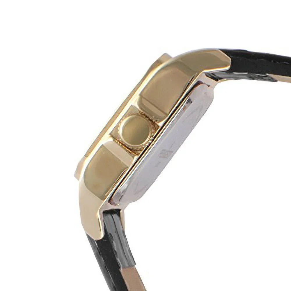 peugeot womens 14k gold plated square tank petite small black leather band luxury dress watch 3052bk
