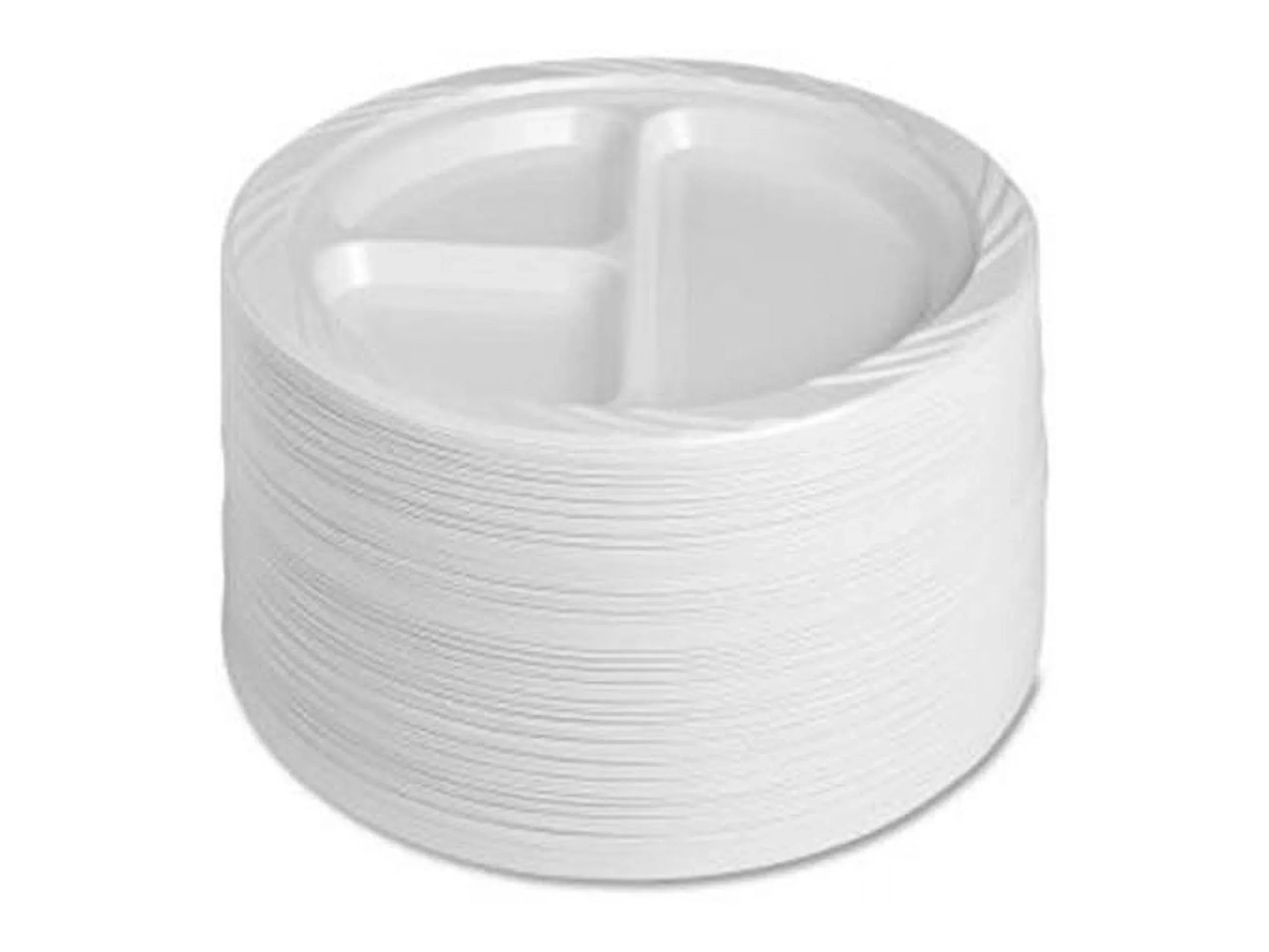 Genuine Joe 3-section Round Plastic Plates, 9", 125 Pack,