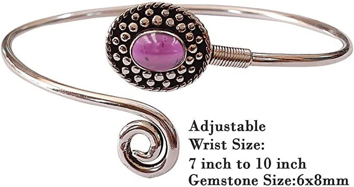 Handmade Cuff Bracelet For Women, Bohemian Tribal Design Silver Plated Natural Real Red Garnet Gemstone Modern Designer Fashion Bracelet, Party Boho Jewelry