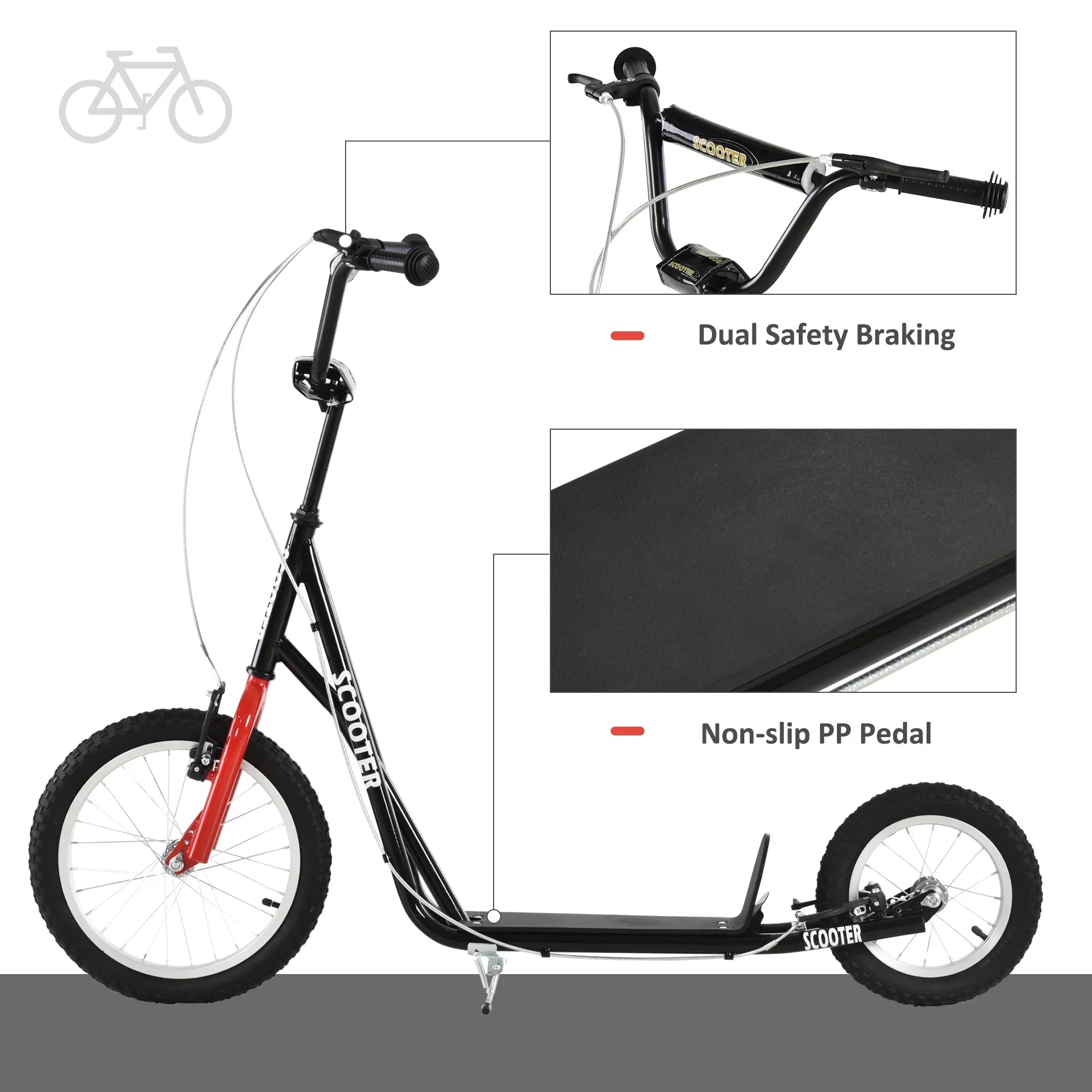 Aosom Youth Scooter Front and Rear Caliper Dual Brakes, Black