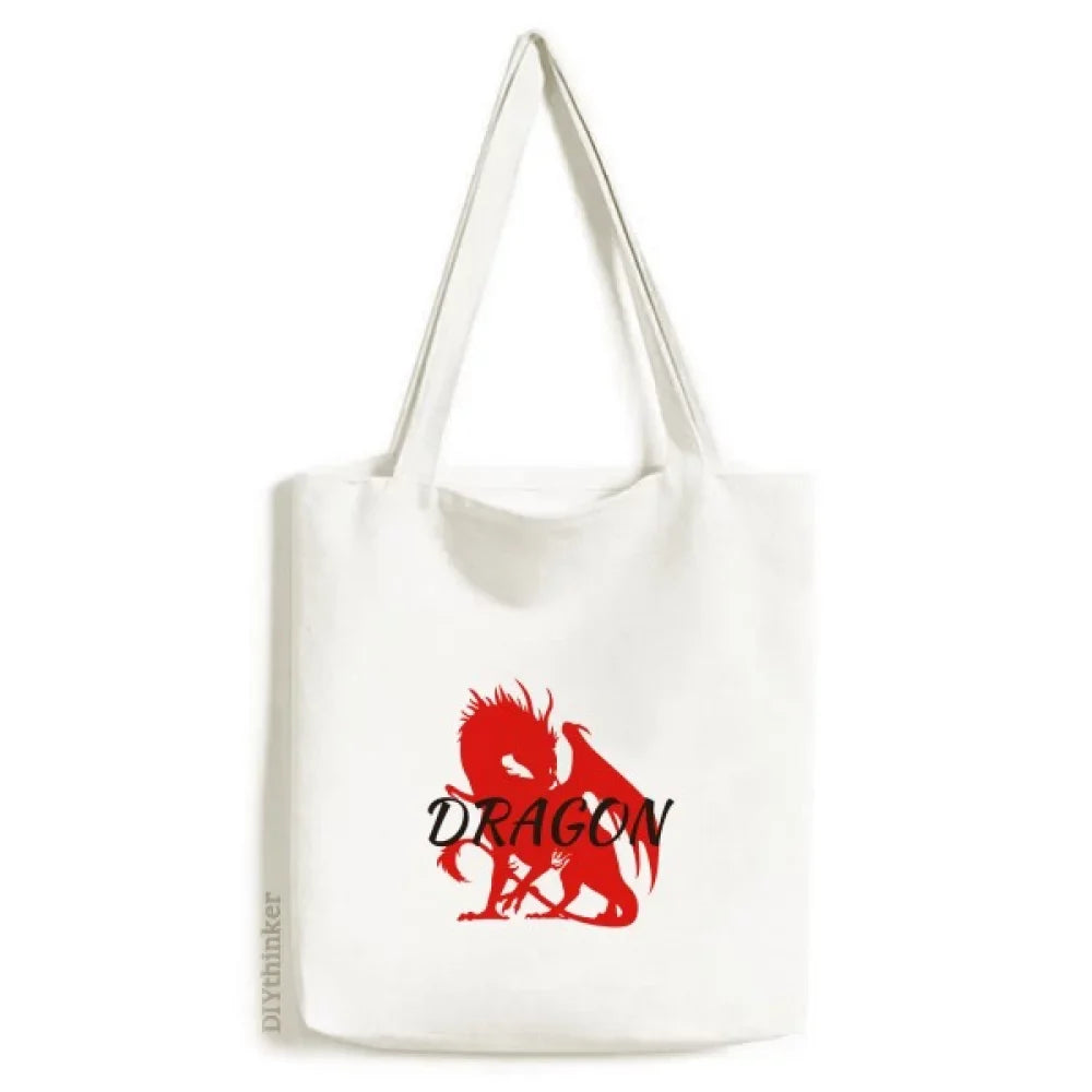 Winged Animal Dragon Myth East West Tote Canvas Bag Shopping Satchel Casual Handbag
