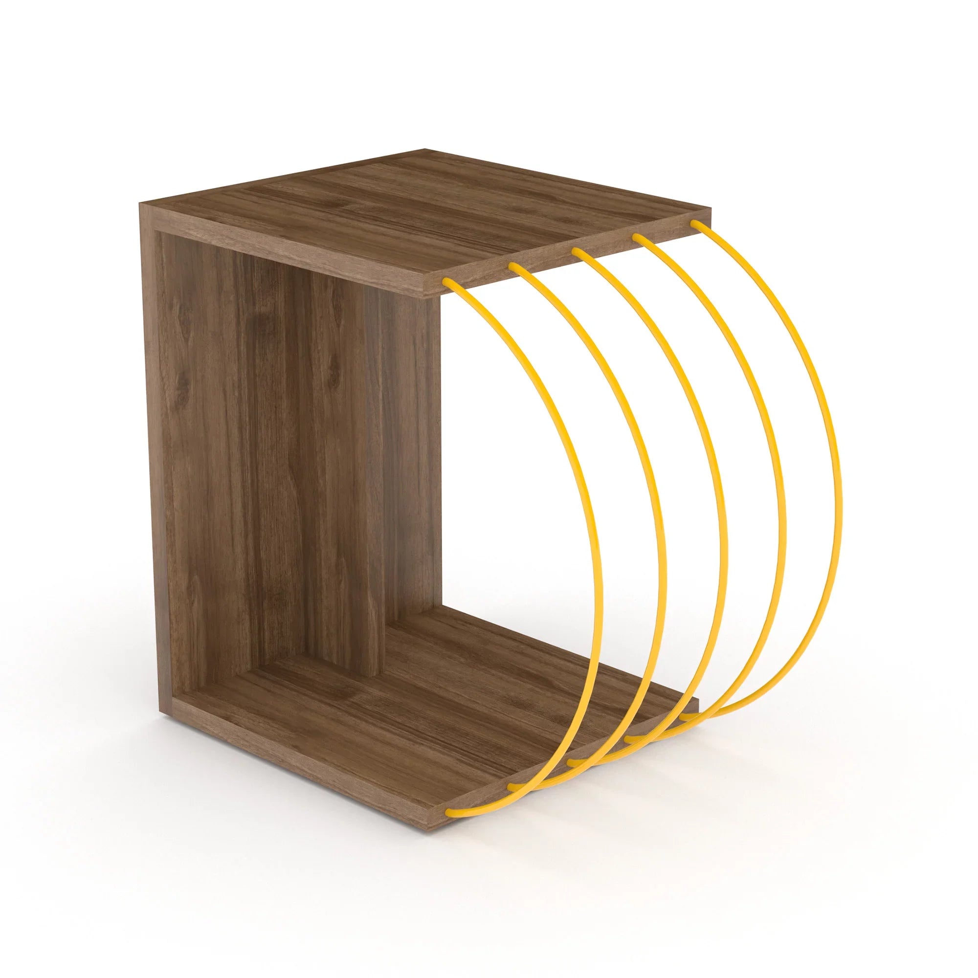 Cassi Wood base with metal acessories side table, Easy to assemble, Walnut-Yellow